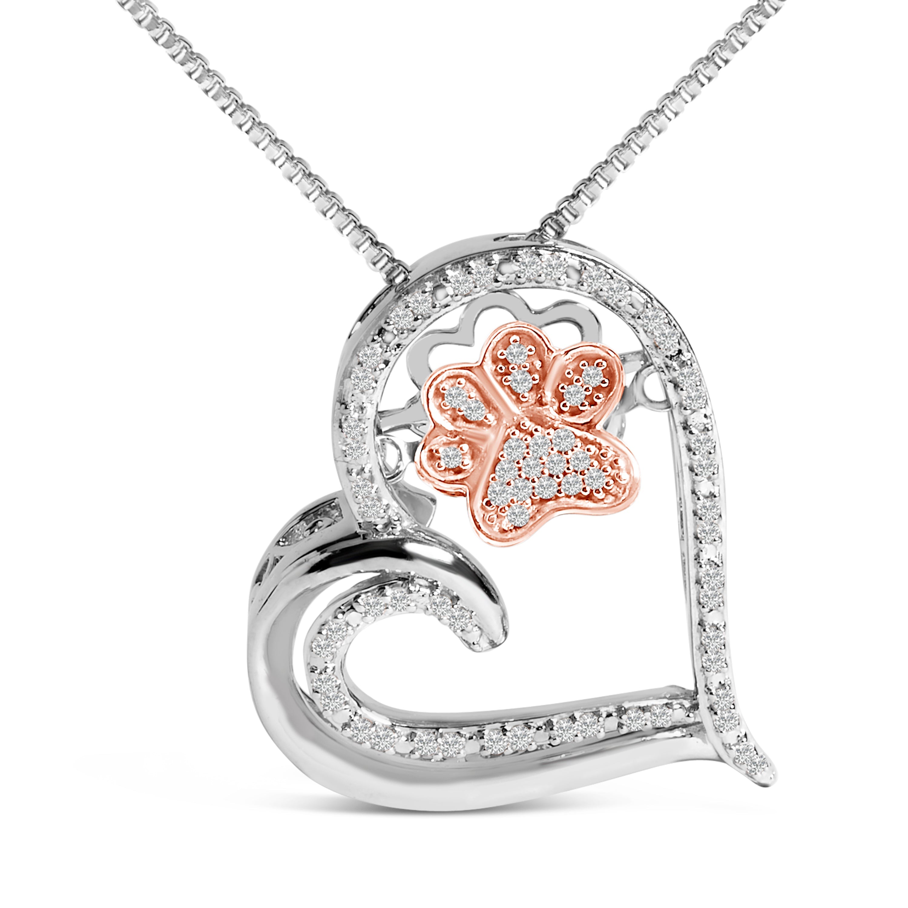 14K Rose Gold Plated Sterling Silver 1/10 Cttw Diamond Paw & Heart Pendant Necklace on sale at MyriadMart