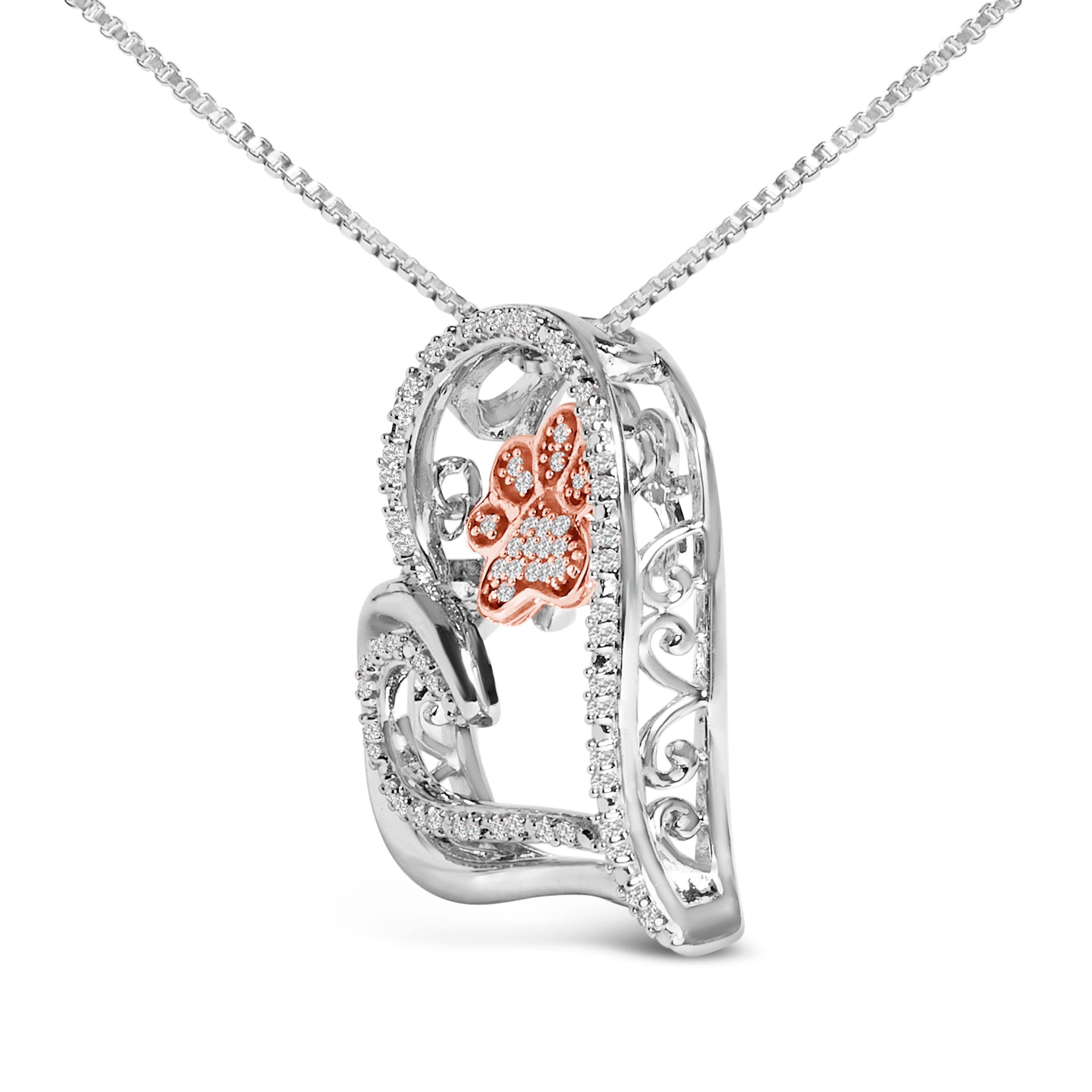14K Rose Gold Plated Sterling Silver 1/10 Cttw Diamond Paw & Heart Pendant Necklace on sale at MyriadMart