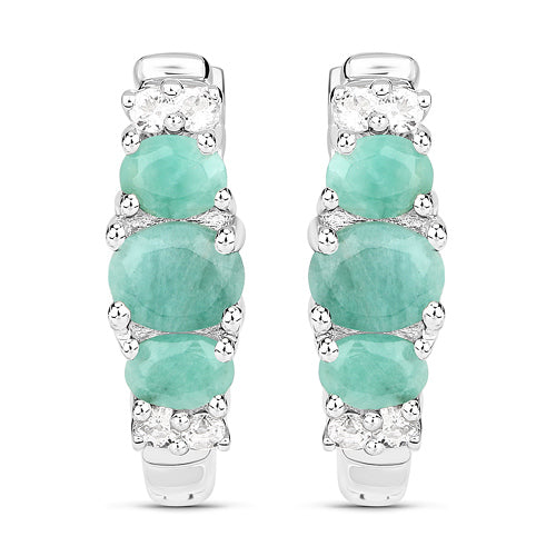 1.30 Carat Genuine Emerald and White Topaz .925 Sterling Silver Earrings on sale at MyriadMart
