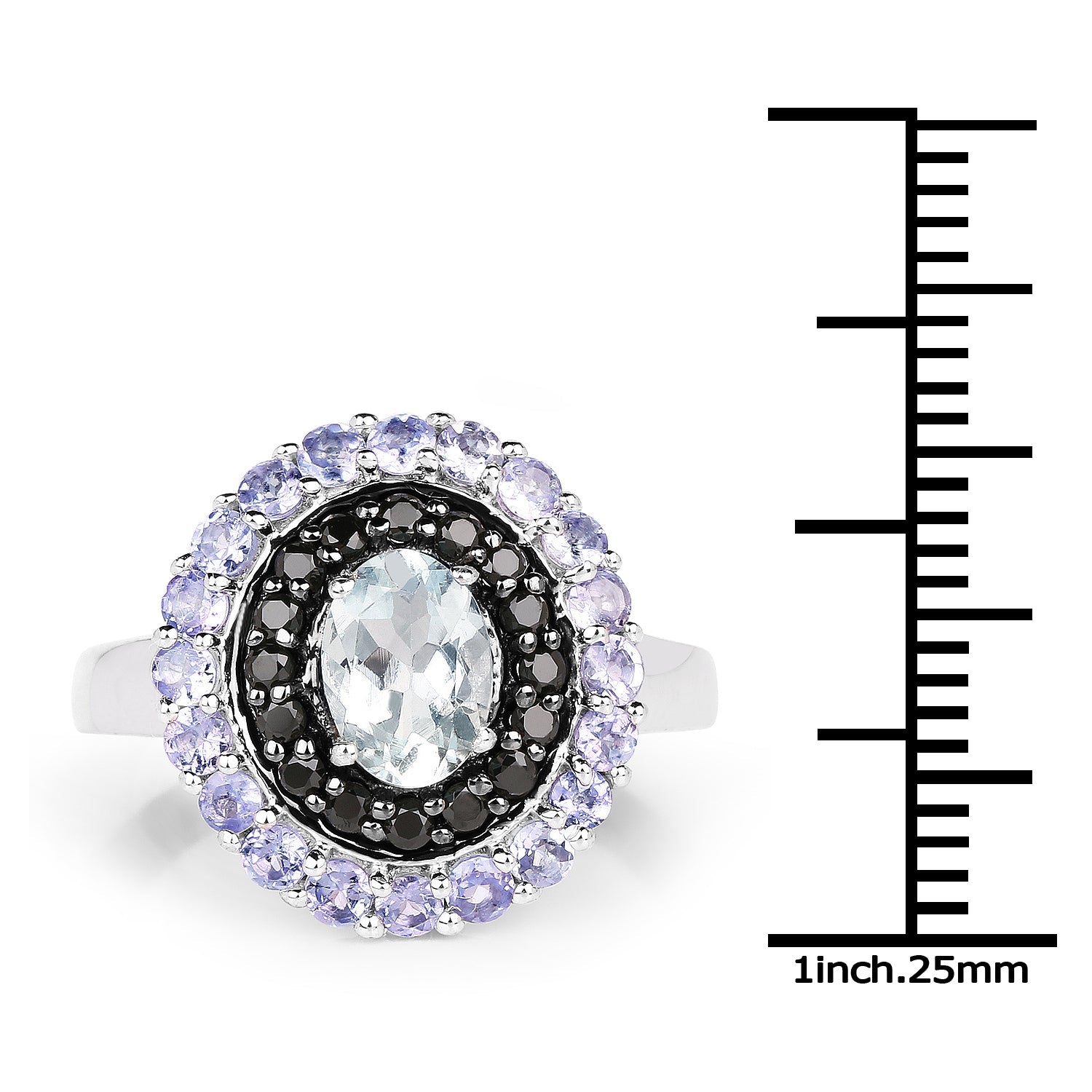 1.77 Carat Genuine Aquamarine, Black Spinel and Tanzanite .925 Sterling Silver Ring on sale at MyriadMart