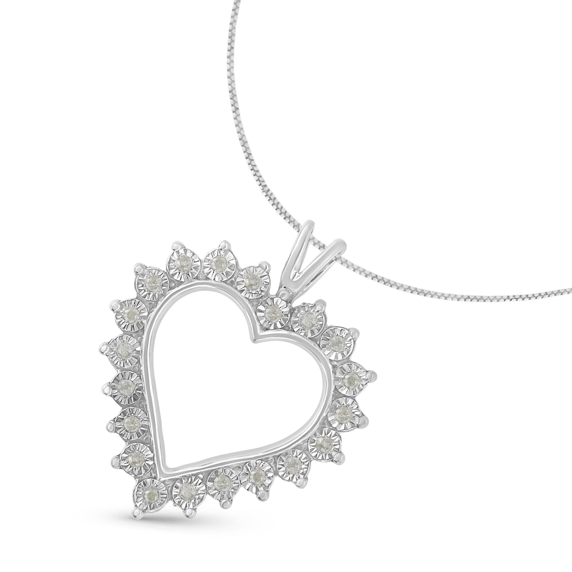 .925 Sterling Silver 1/4 Cttw Miracle Set Diamond Open Heart 18" Pendant Necklace I-J Color, I3 Clarity on sale at MyriadMart