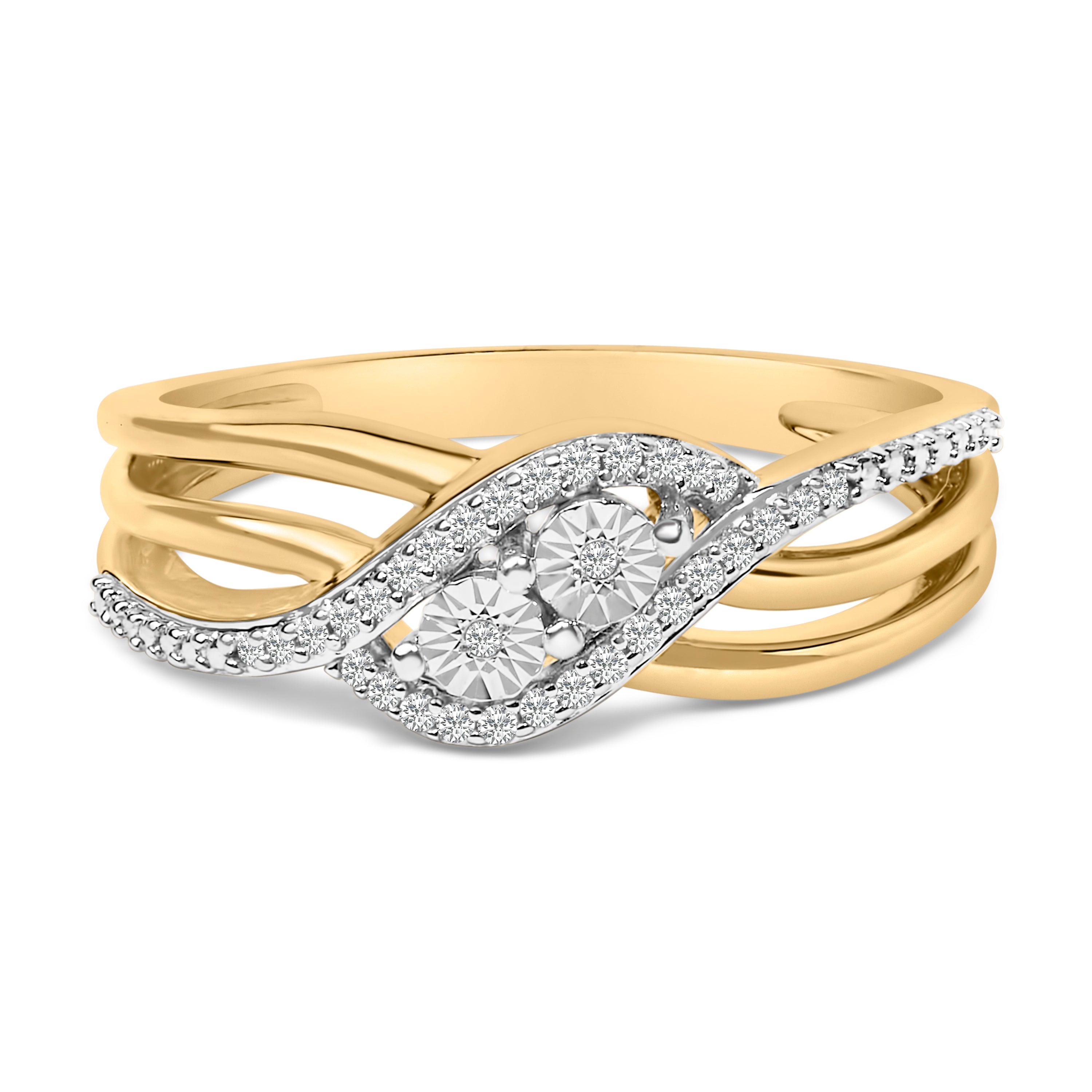 14K Yellow Gold Plated Sterling Silver 1/10 Cttw Diamond Bypass Ring on sale at MyriadMart