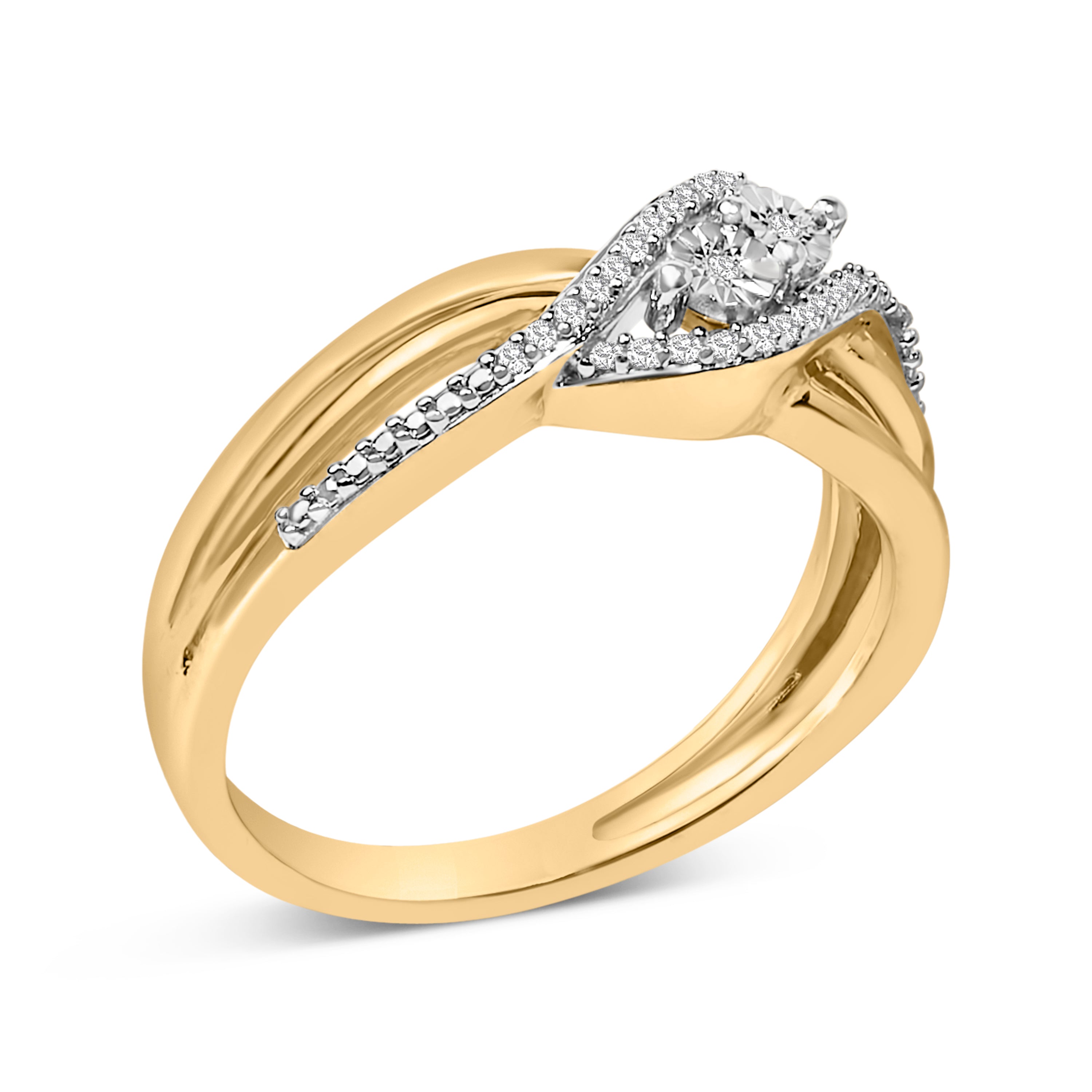14K Yellow Gold Plated Sterling Silver 1/10 Cttw Diamond Bypass Ring on sale at MyriadMart