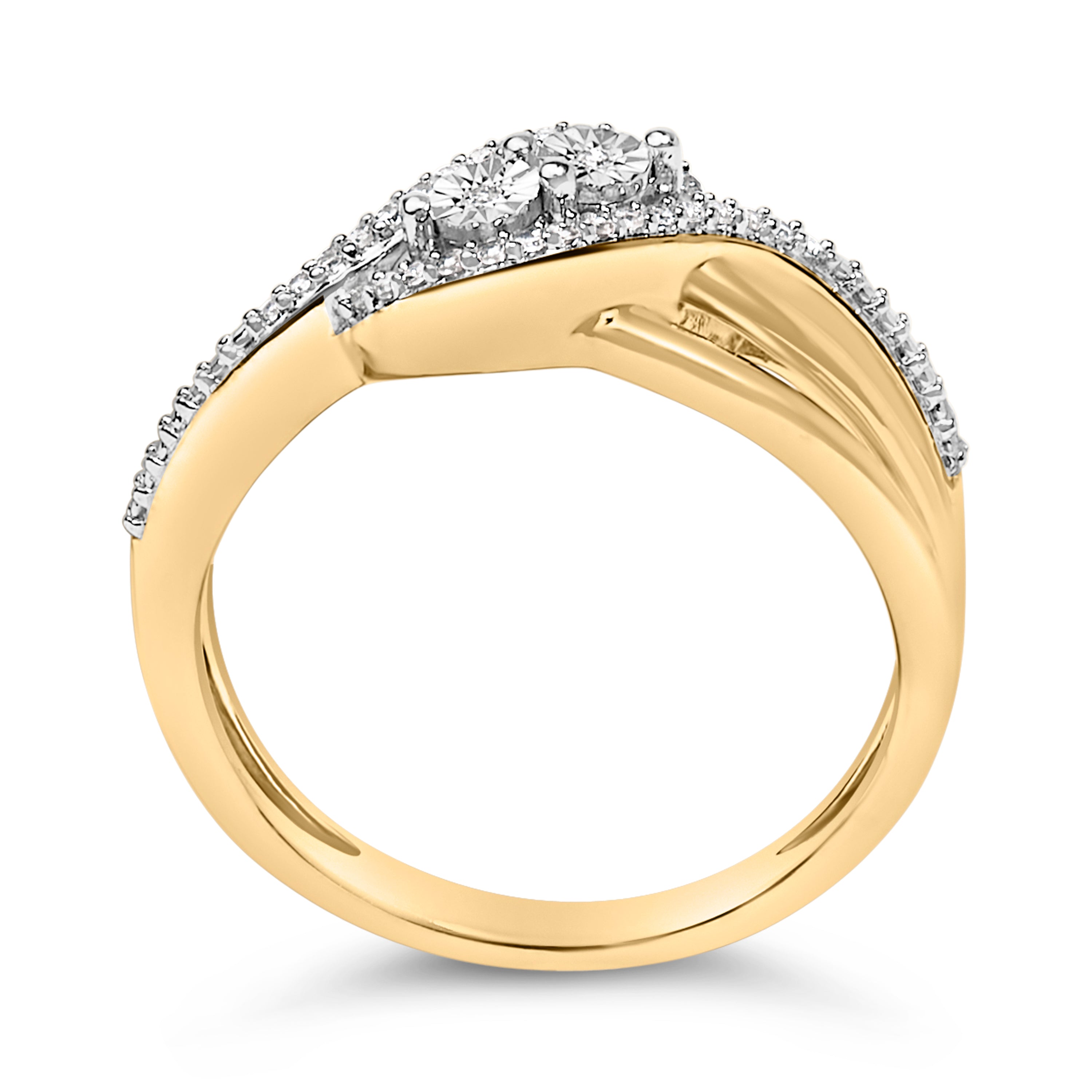 14K Yellow Gold Plated Sterling Silver 1/10 Cttw Diamond Bypass Ring on sale at MyriadMart