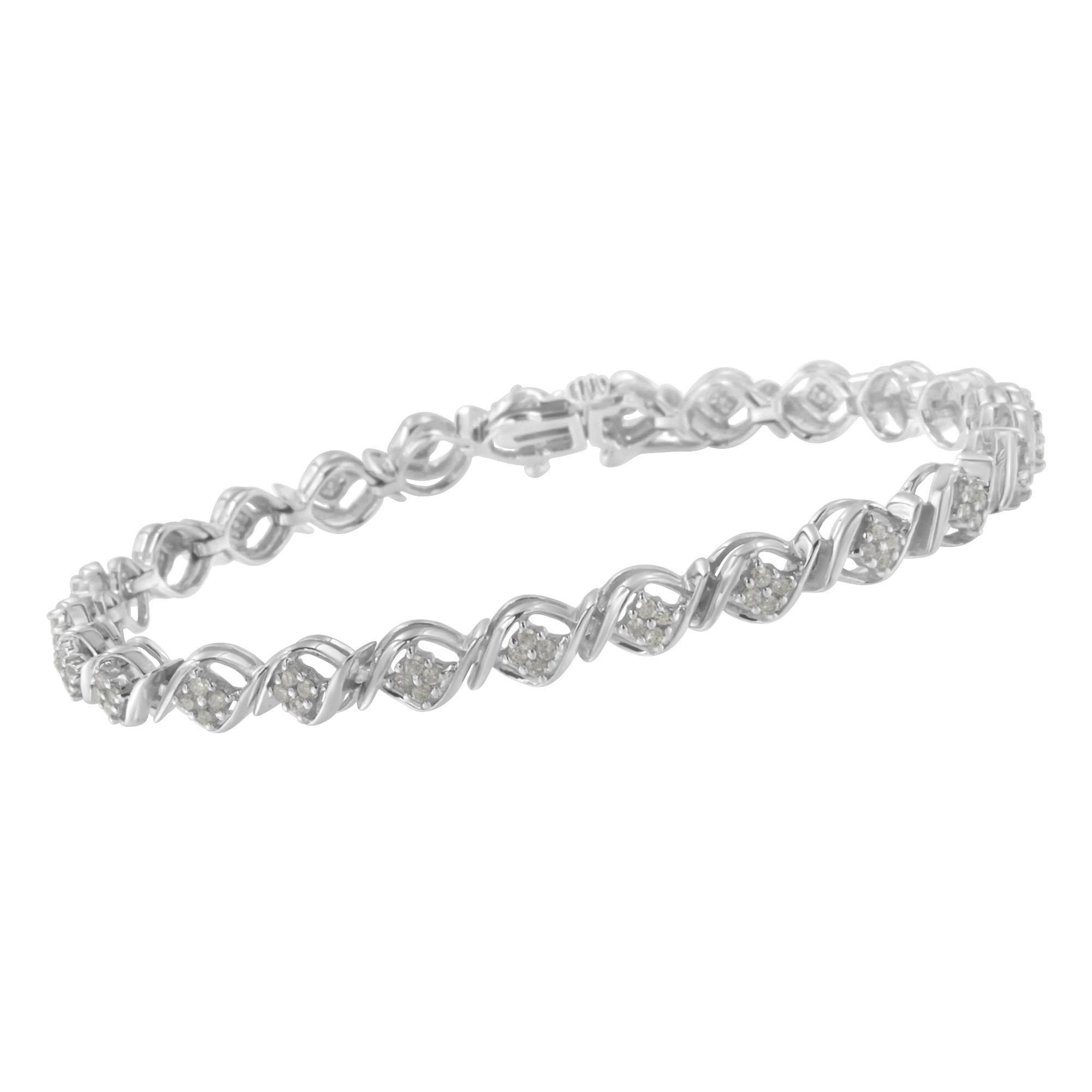 Sterling Silver Diamond Cluster Link Bracelet 1 cttw, I-J Color, I2-I3 Clarity on sale at MyriadMart