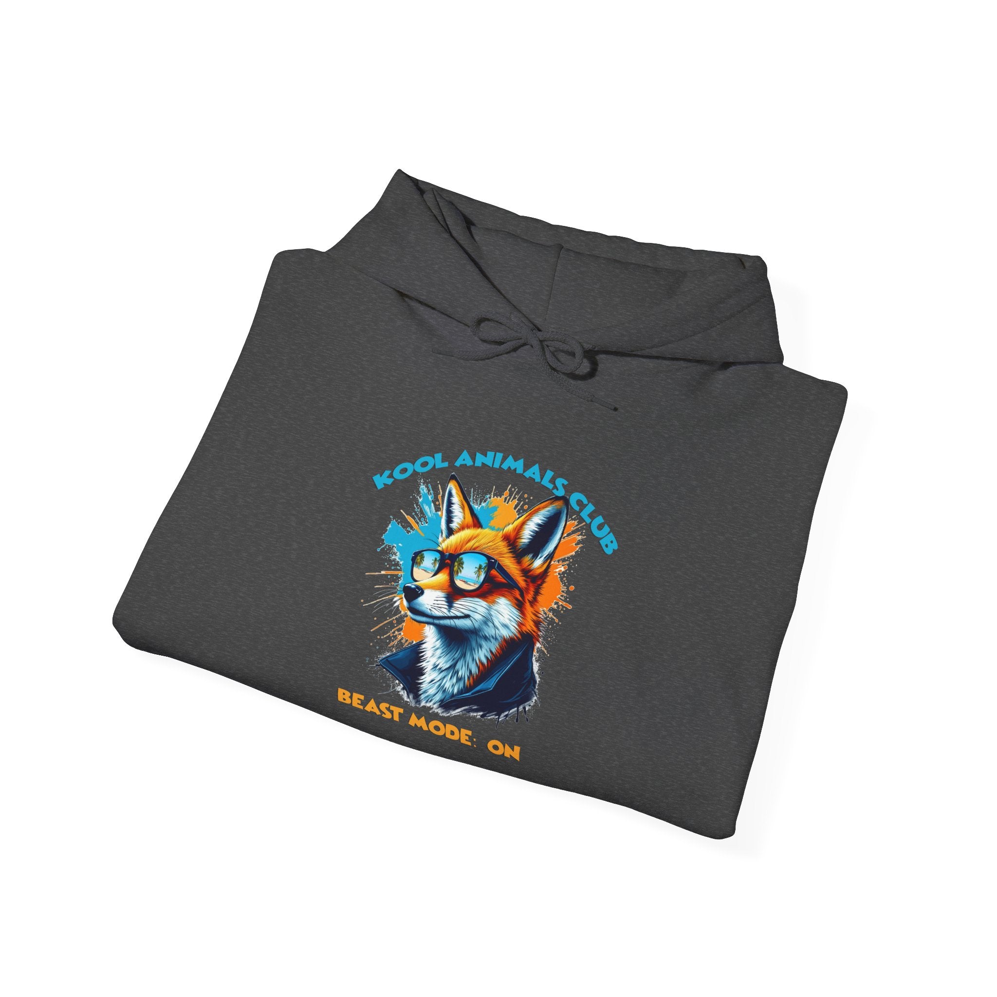 Kool Animals Club Hoodie with Cool Fox in Sunglasses and ‘Beast Mode On’ Design, Unisex Sweatshirt for Animal Lovers, Casual Streetwear, Perfect Gift for Holidays on sale at MyriadMart