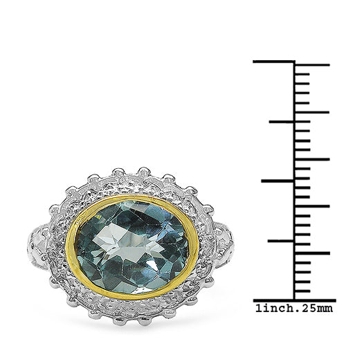 Two Tone Plated 5.01 Carat Genuine Blue Topaz & White Topaz .925 Sterling Silver Ring on sale at MyriadMart