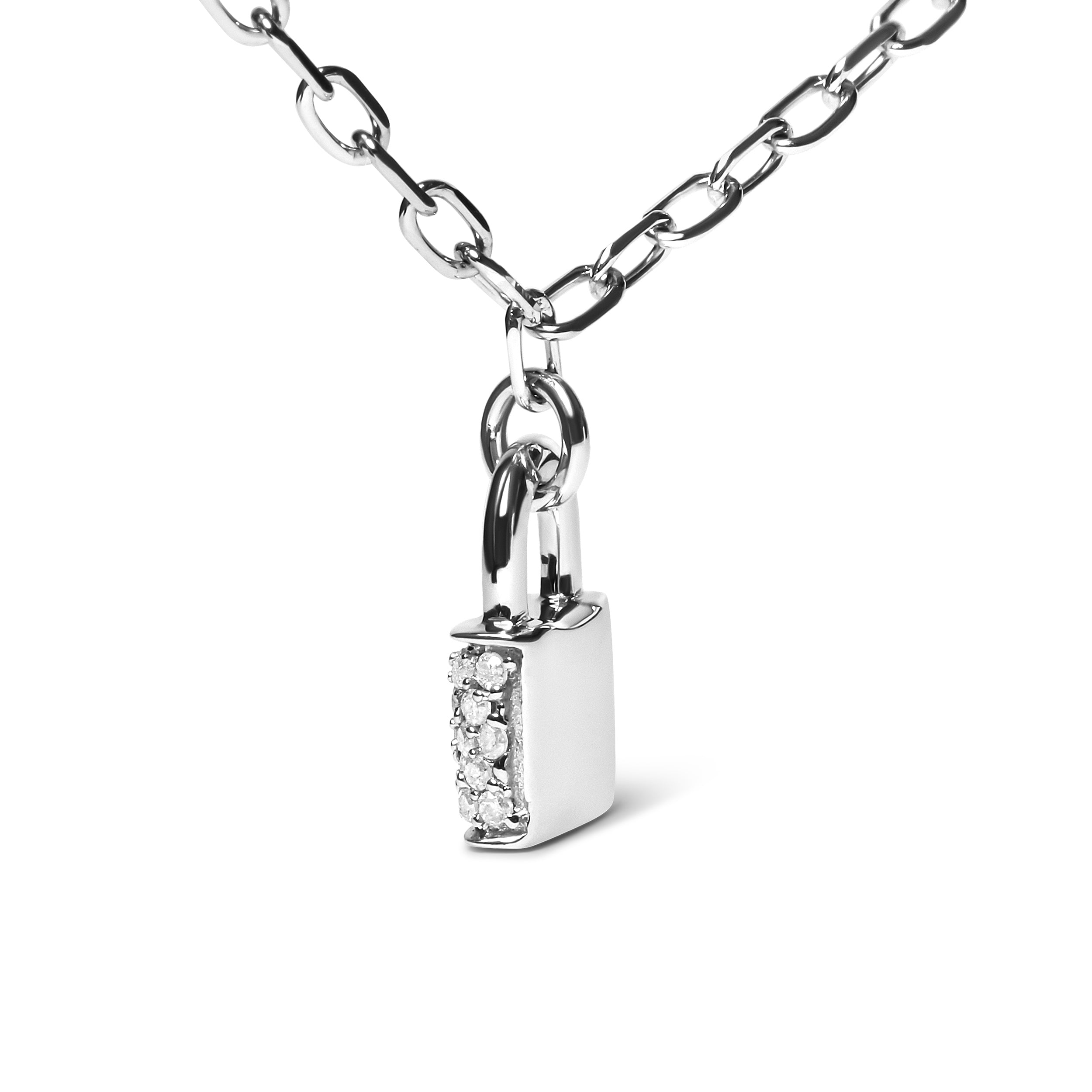 .925 Sterling Silver 1/4 Cttw Diamond Lock 18" Pendant Necklace with Paperclip Chain H-I Color, SI2-I1 Clarity on sale at MyriadMart