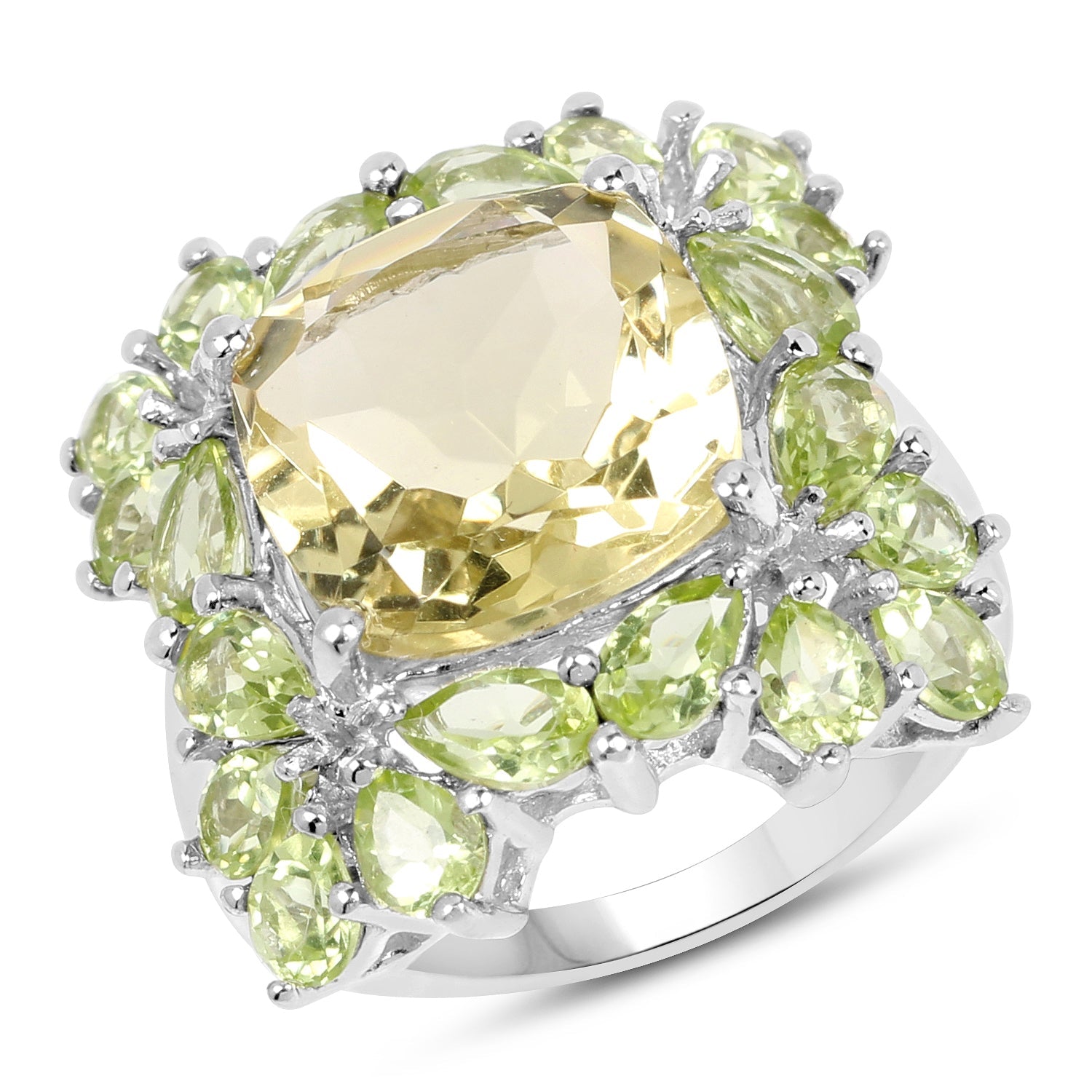 9.38 Carat Genuine Lemon Quartz & Peridot .925 Sterling Silver Ring on sale at MyriadMart
