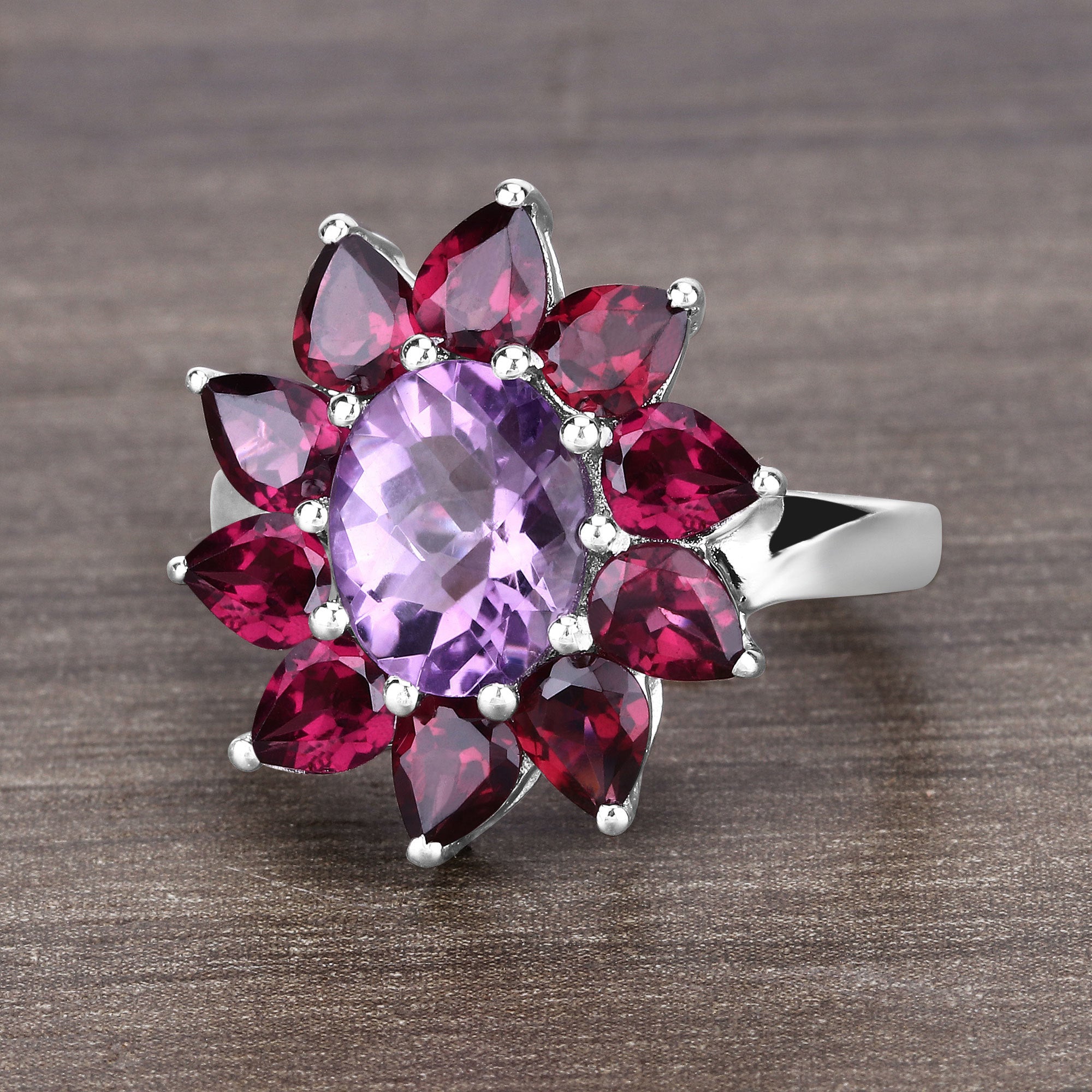 5.65 Carat Genuine Amethyst and Rhodolite .925 Sterling Silver Ring on sale at MyriadMart