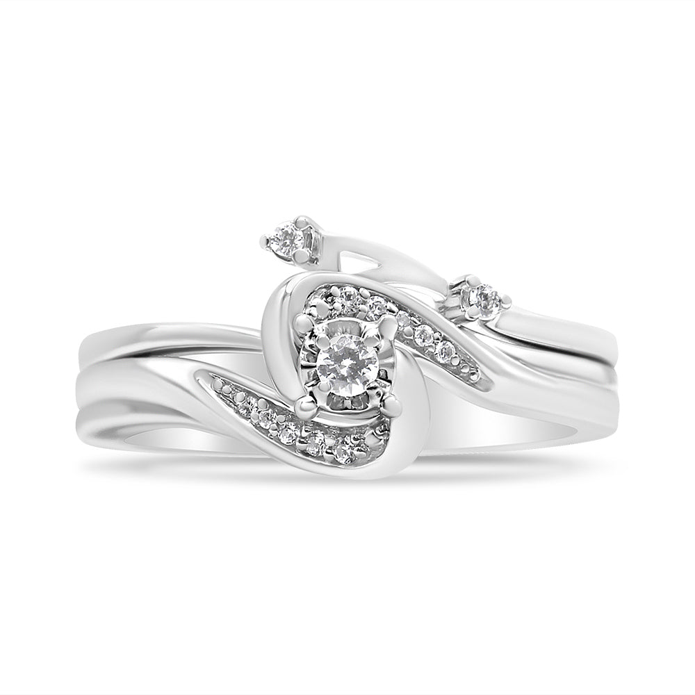 .925 Sterling Silver 1/10 Cttw Diamond Swirl and Bypass Bridal Set Ring and Band I-J Color, I3 Clarity - Size 7 on sale at MyriadMart