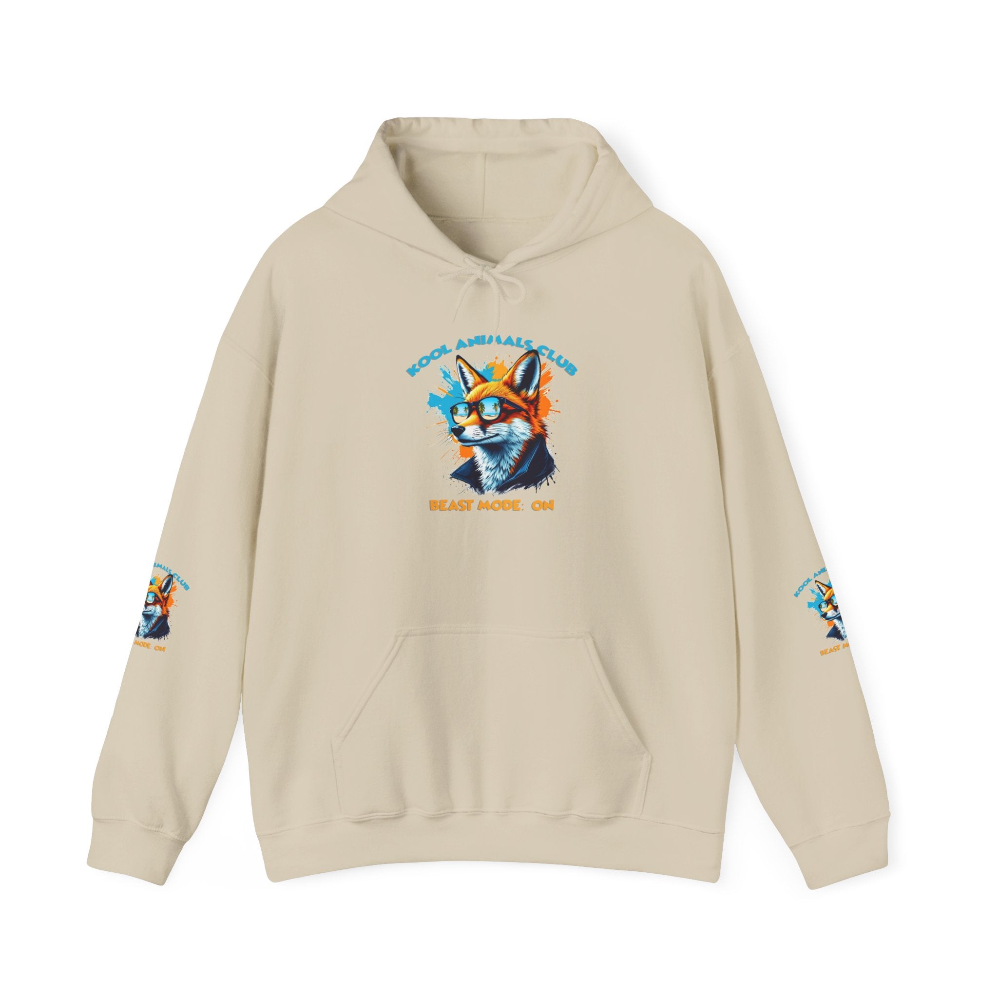 Kool Animals Club Hoodie with Cool Fox in Sunglasses and ‘Beast Mode On’ Design, Unisex Sweatshirt for Animal Lovers, Casual Streetwear, Perfect Gift for Holidays - MyriadMart