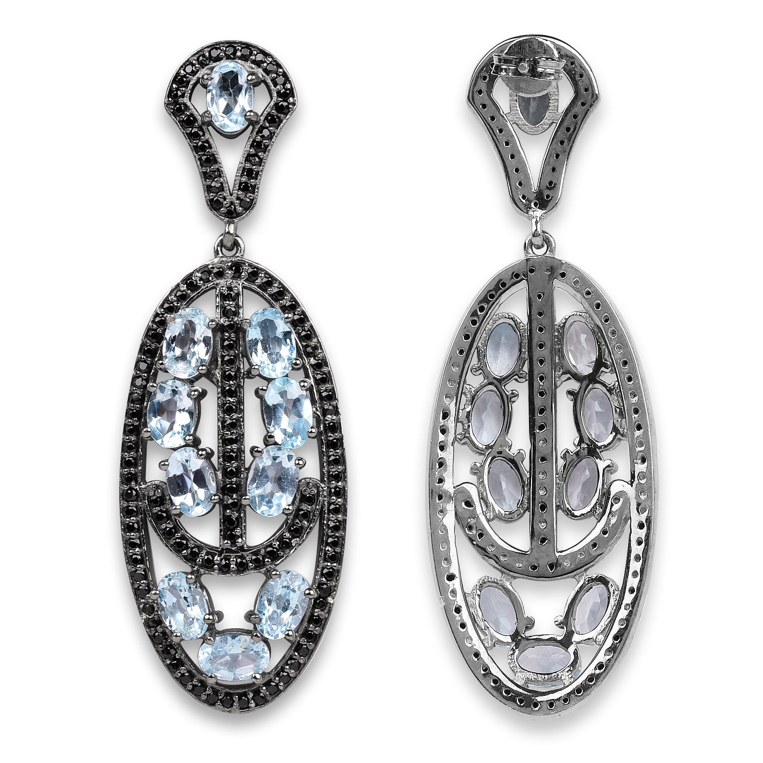 13.80 Carat Genuine Blue Topaz and Black Spinel .925 Sterling Silver Earrings on sale at MyriadMart