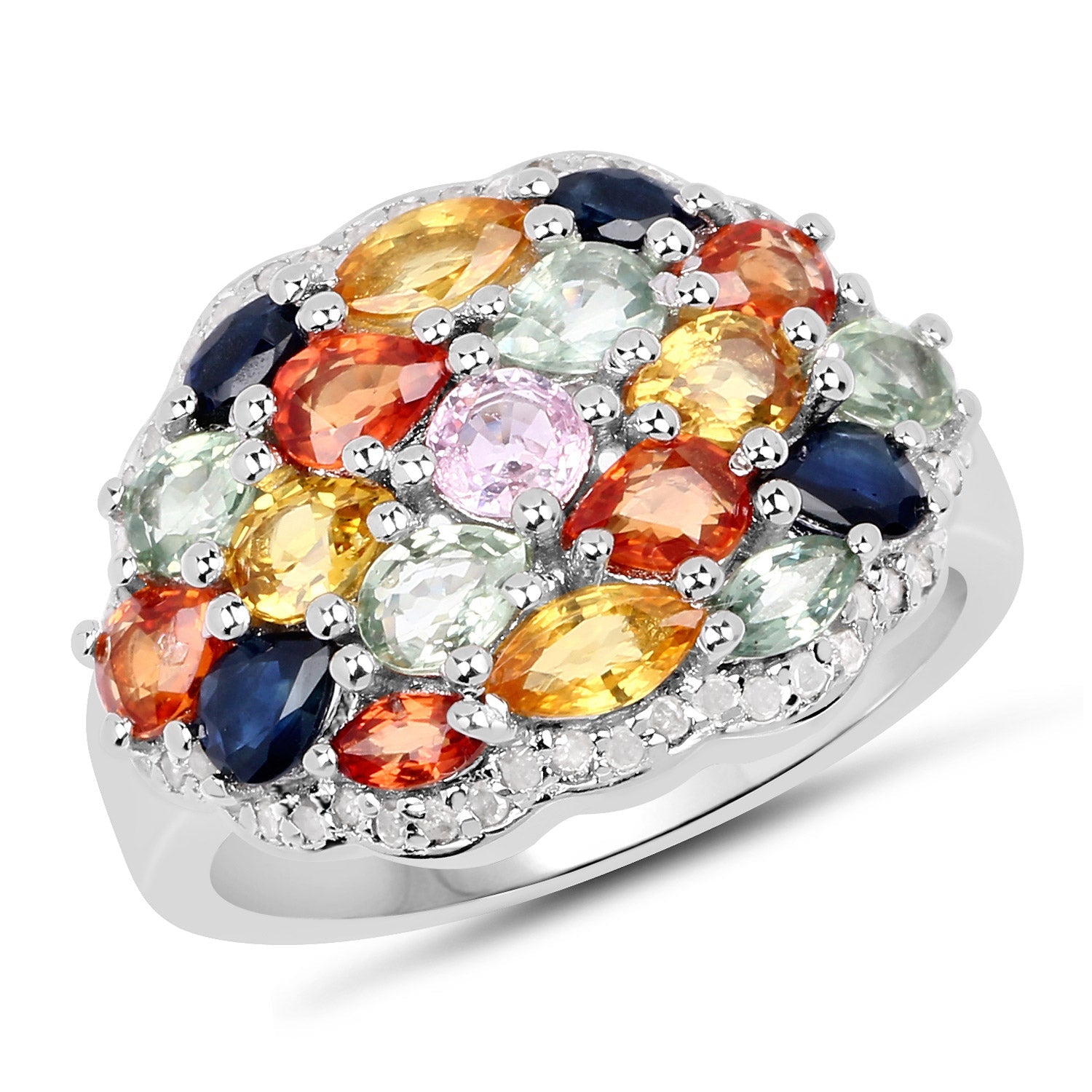 2.85 Carat Genuine Multi Sapphire .925 Sterling Silver Ring on sale at MyriadMart