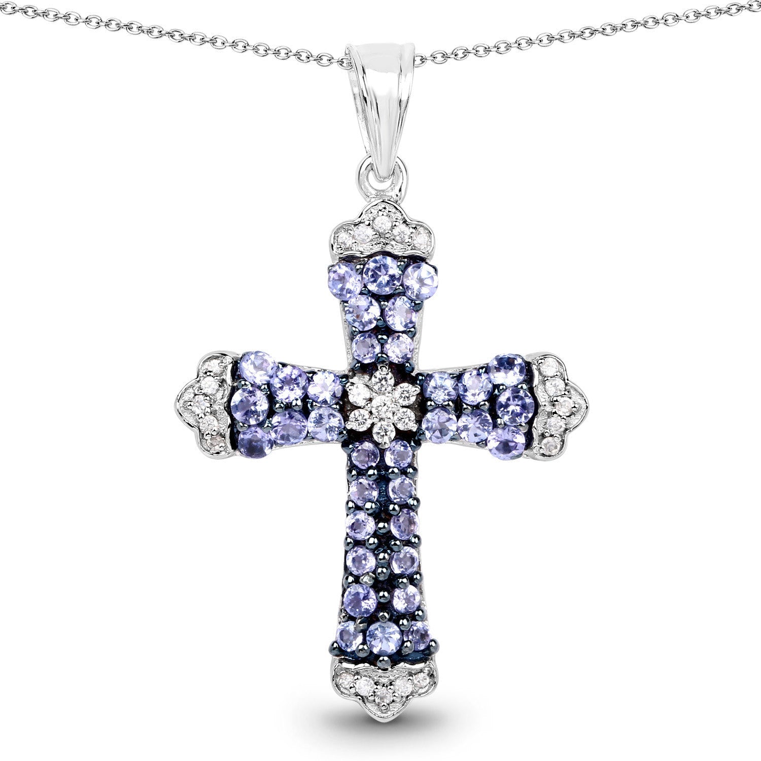 1.84 Carat Genuine Tanzanite and White Zircon .925 Sterling Silver Pendant on sale at MyriadMart