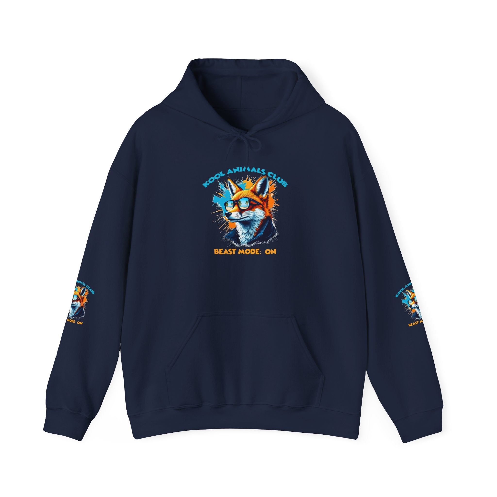 Kool Animals Club Hoodie with Cool Fox in Sunglasses and ‘Beast Mode On’ Design, Unisex Sweatshirt for Animal Lovers, Casual Streetwear, Perfect Gift for Holidays - MyriadMart