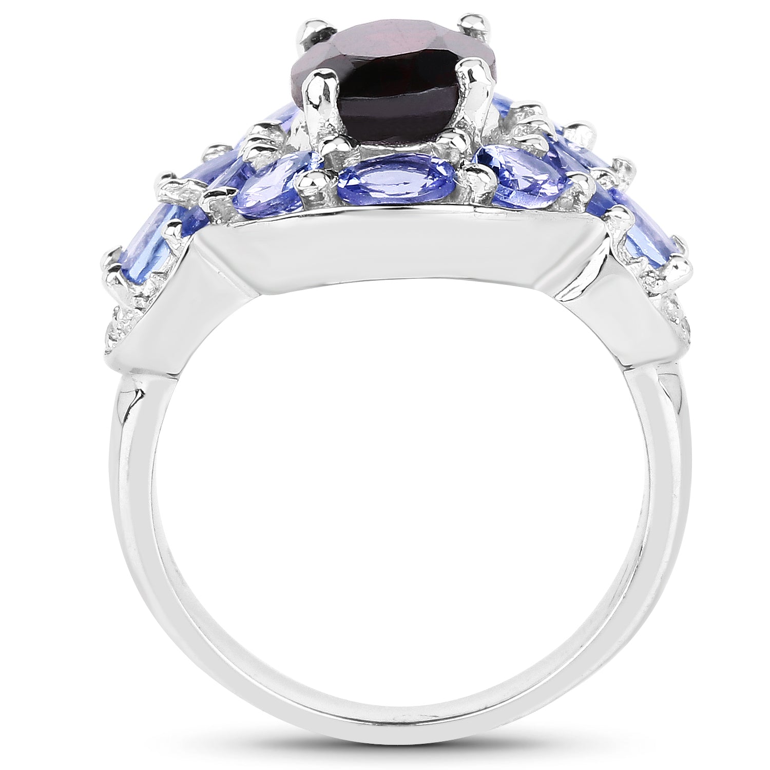 4.20 Carat Genuine Garnet, Tanzanite & White Topaz .925 Sterling Silver Ring on sale at MyriadMart