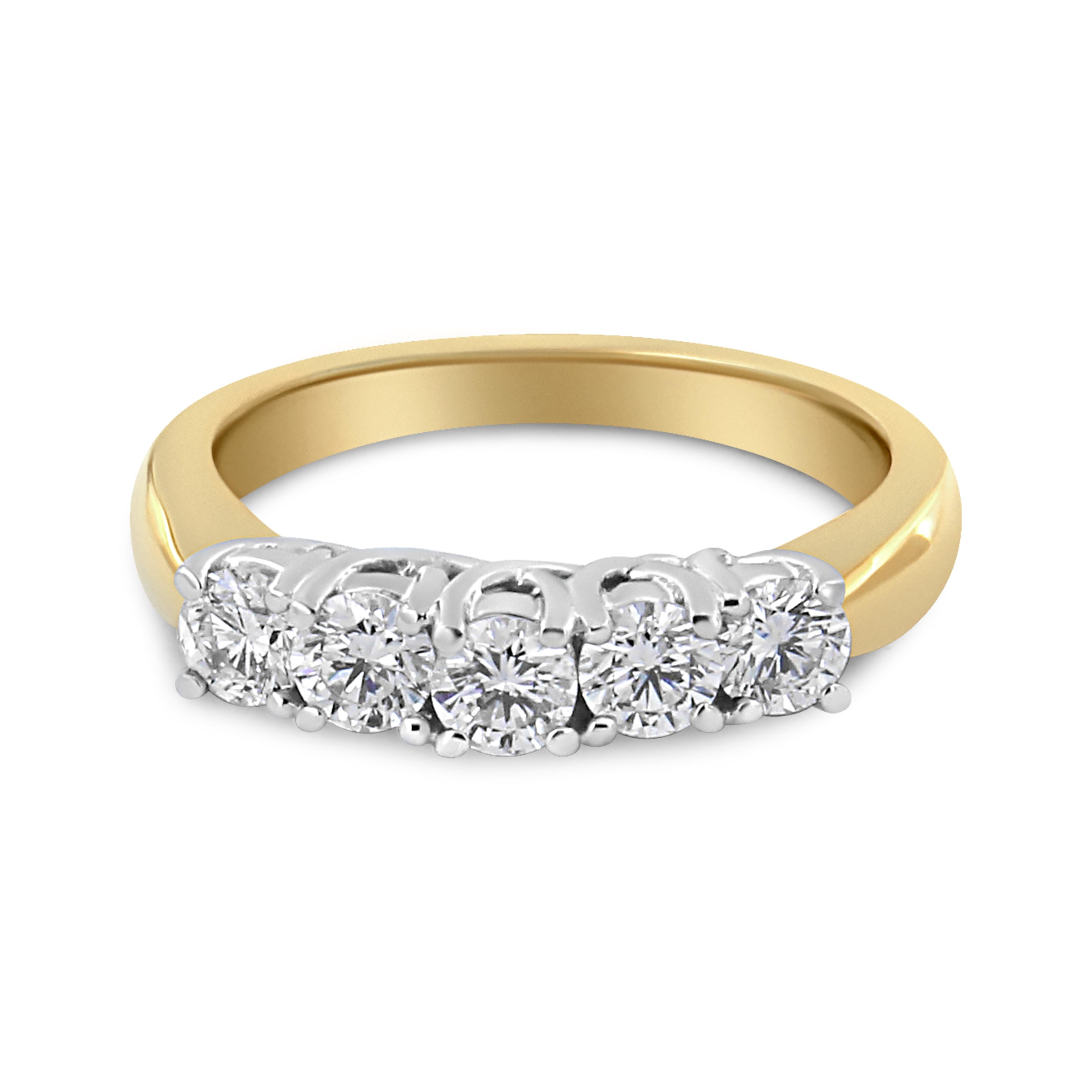 18K Yellow Gold 1.0 Cttw 4 Prong Set Round Cut Diamond Step up 5 Stone Ring Band F-G Color, SI1-SI2 Clarity - Size 6 on sale at MyriadMart