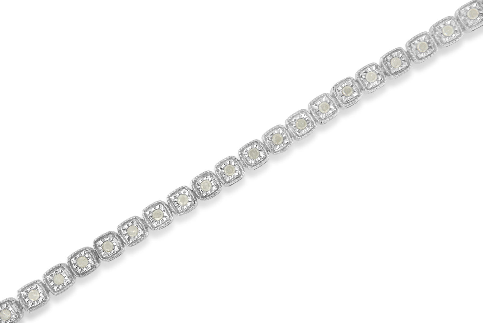 .925 Sterling Silver 1.0 Cttw Diamond Miracle-Set Square Milgrain 7" Link Tennis Bracelet I-J Color, I3 Clarity on sale at MyriadMart