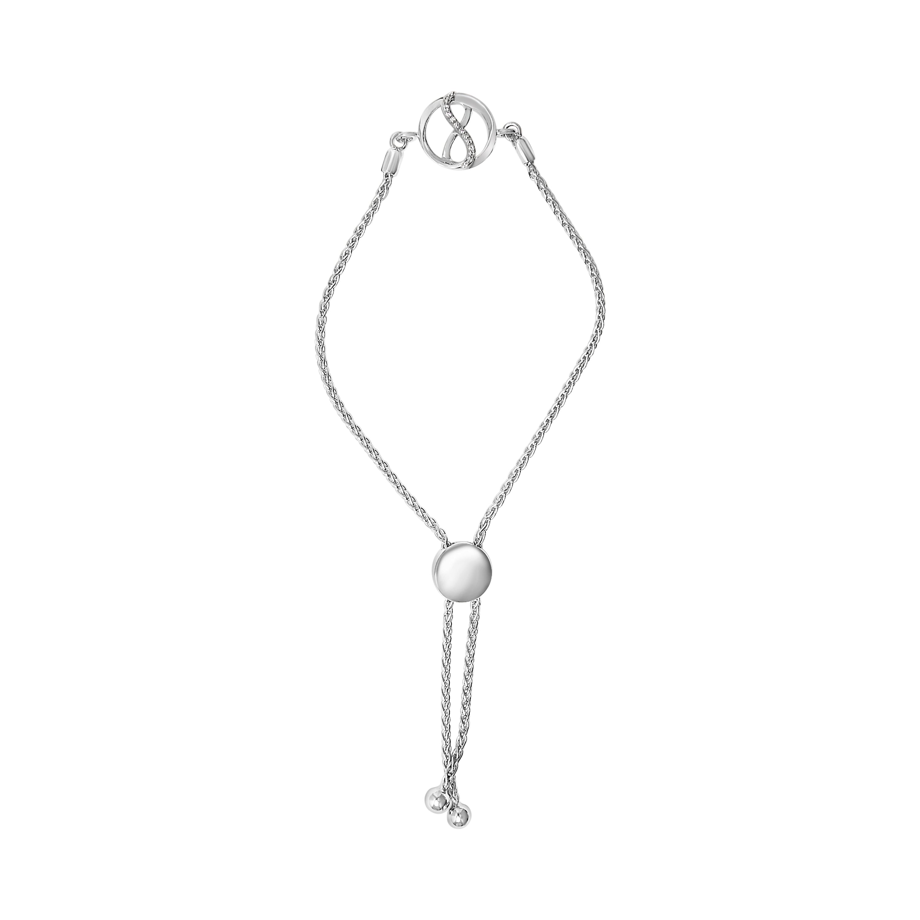 .925 Sterling Silver Diamond Accent Ribbon and Circle Bolo Adjustable Bracelet on sale at MyriadMart