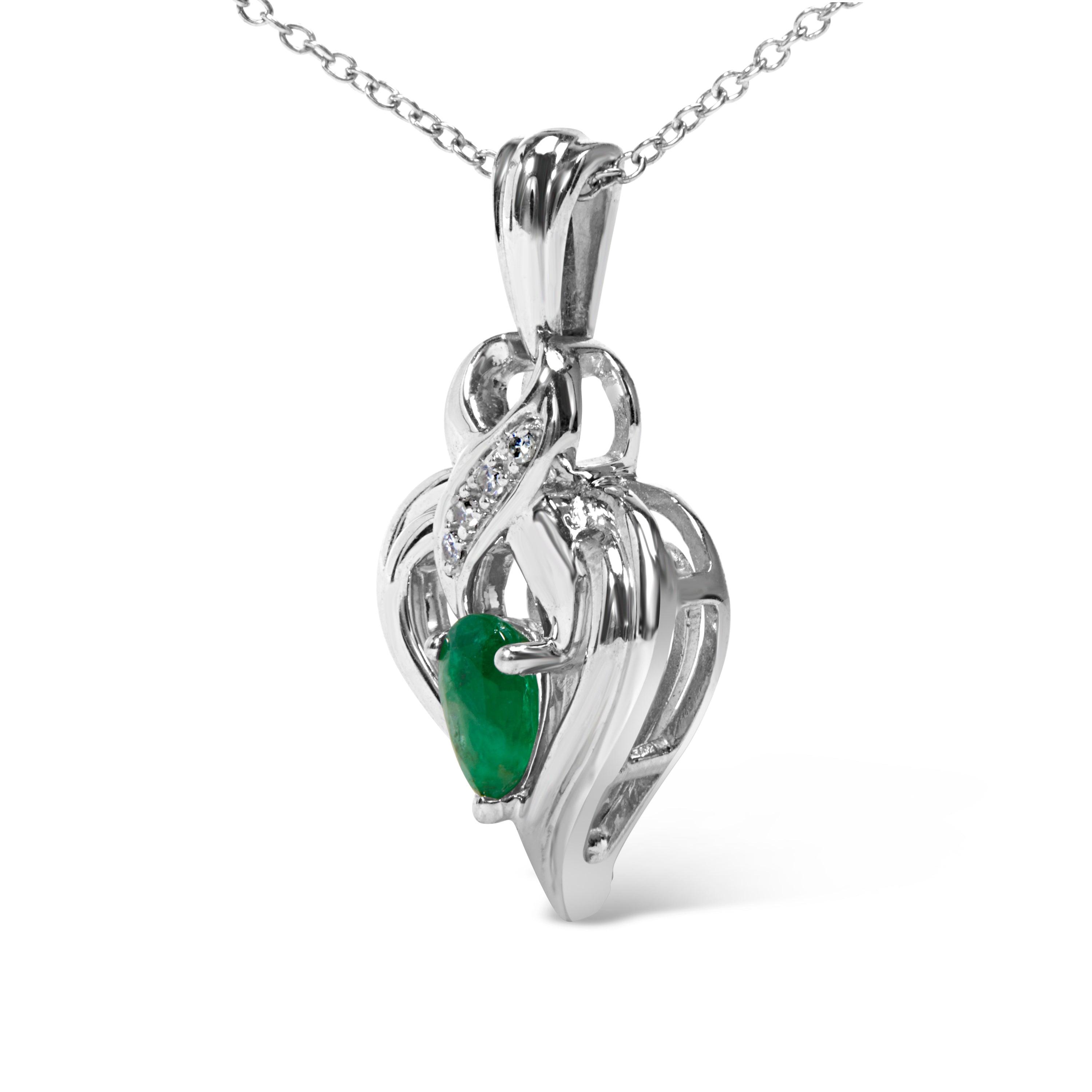 .925 Sterling Silver 6x4mm Pear Emerald and Diamond Accent Heart Pendant Necklace H-I Color, SI1-SI2 Clarity - 18 Inches on sale at MyriadMart