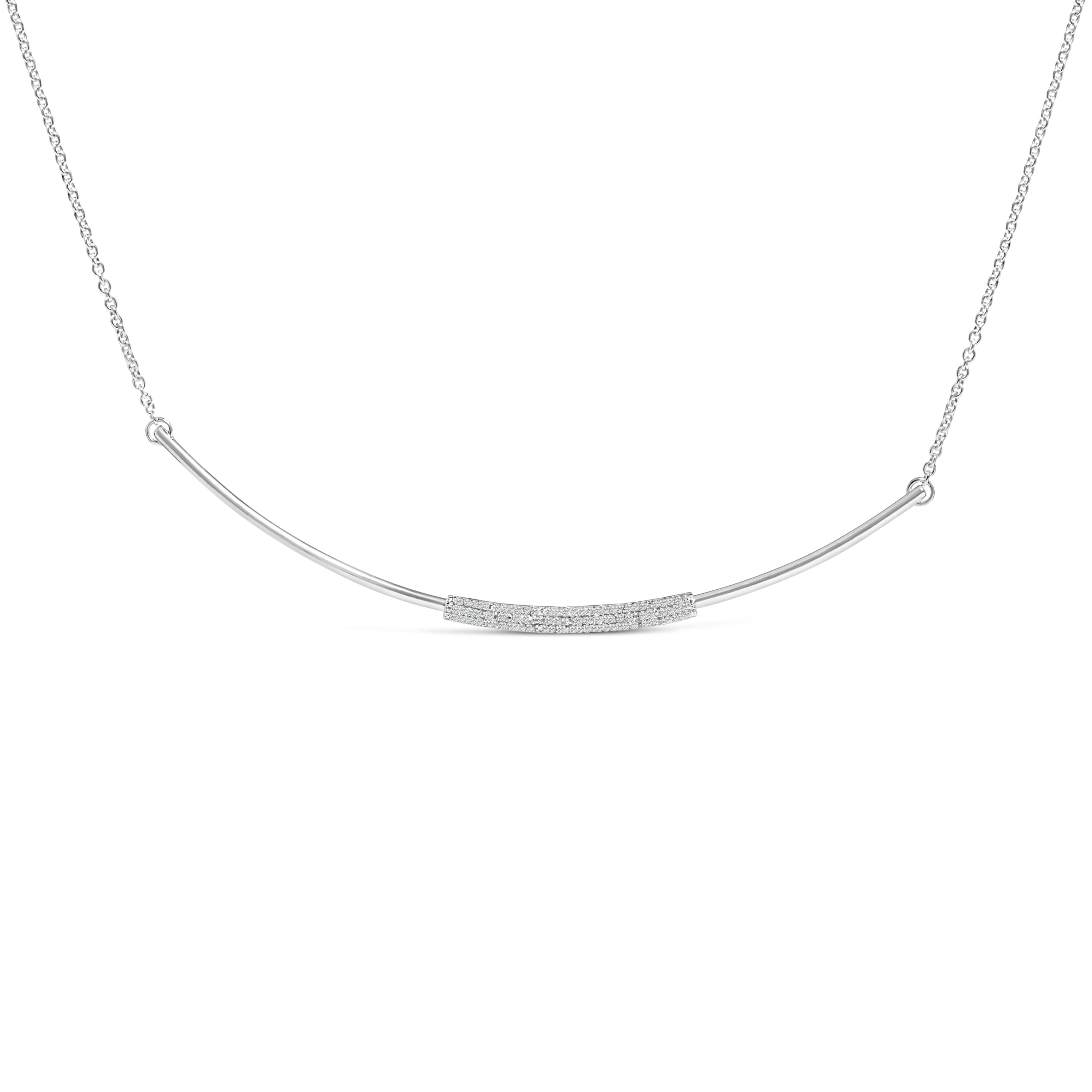 .925 Sterling Silver 1/5 Cttw Diamond Curved Bar Diamond Necklace on sale at MyriadMart