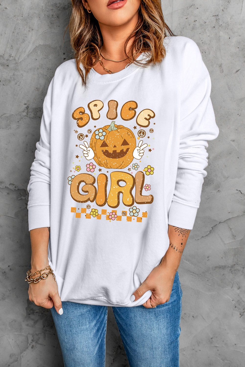Round Neck Long Sleeve SPICE GIRL Graphic Sweatshirt - MyriadMart
