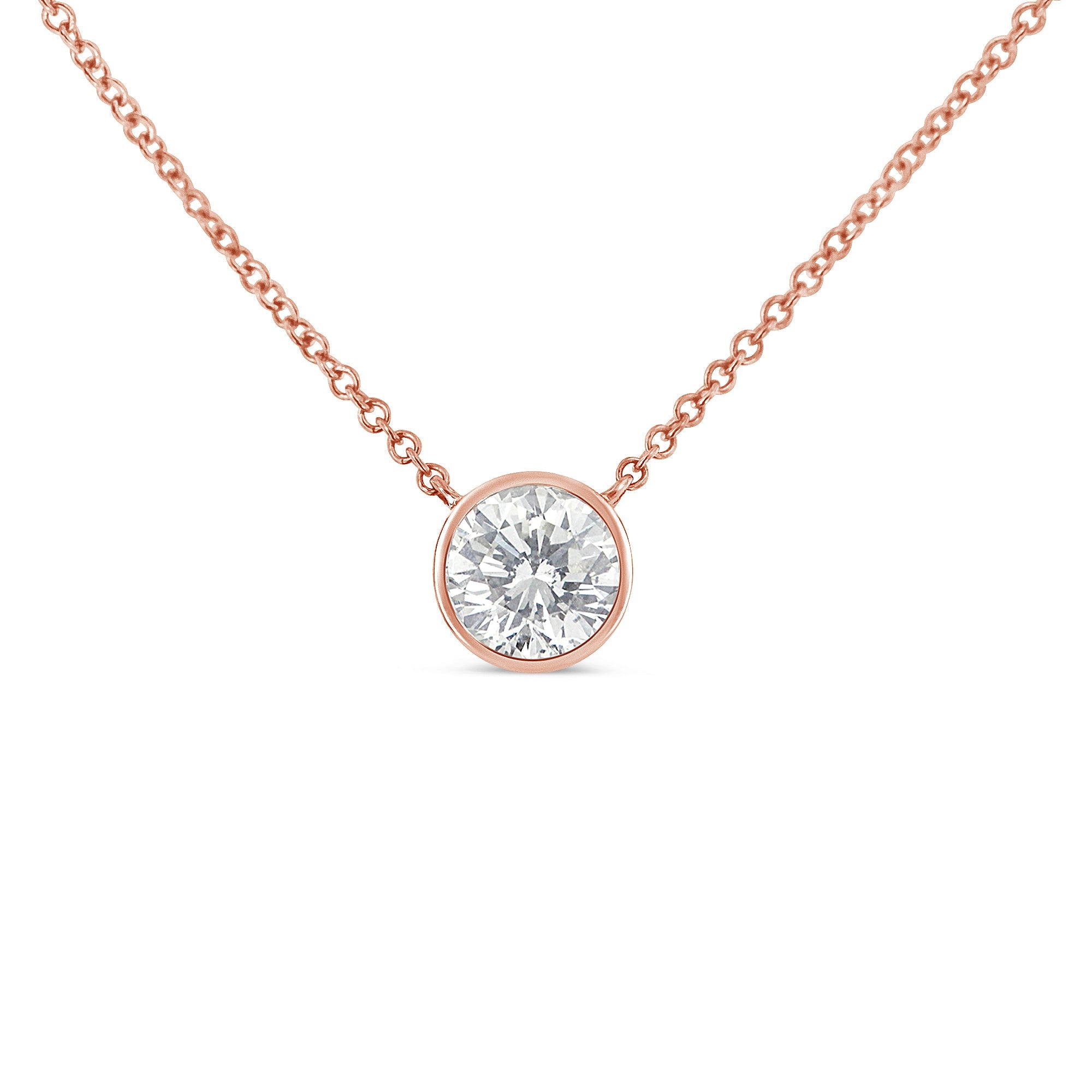 2 Micron 14K Rose Gold Plated Sterling Silver Bezel-Set Diamond Solitaire Pendant Necklace 1/3 cttw, H-I Color, I1-I2 Clarity on sale at MyriadMart