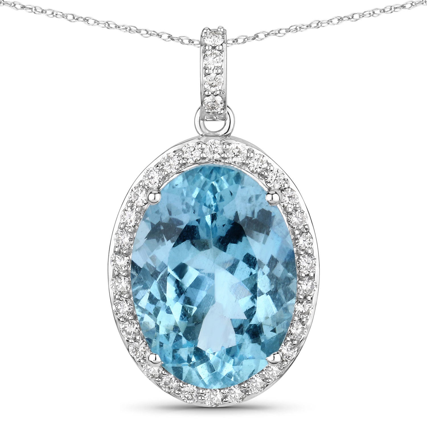 9.59 Carat Genuine Aquamarine and White Diamond 14K White Gold Pendant on sale at MyriadMart