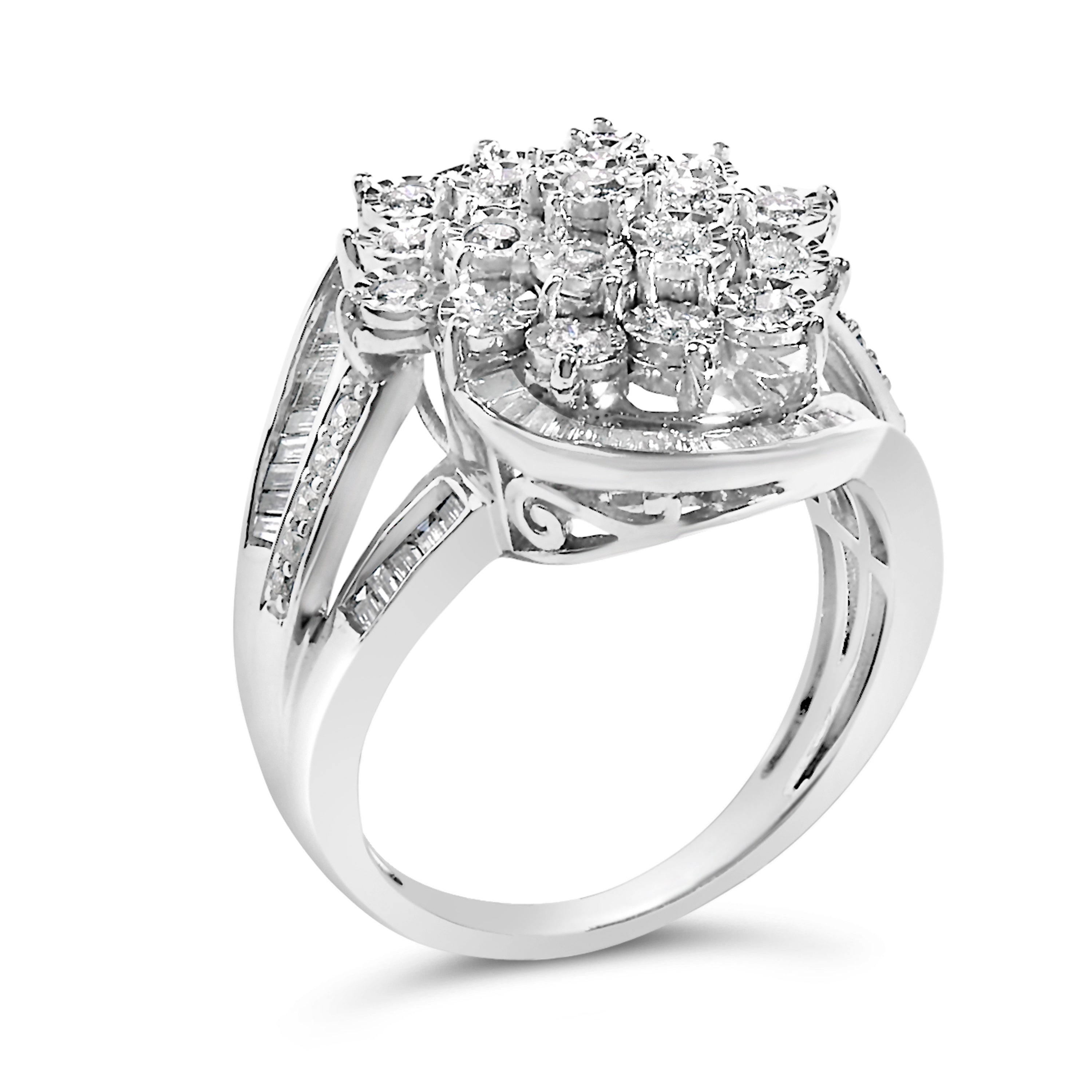 Sterling Silver 1.0 Cttw Diamond Swirl Cluster Cocktail Ring on sale at MyriadMart