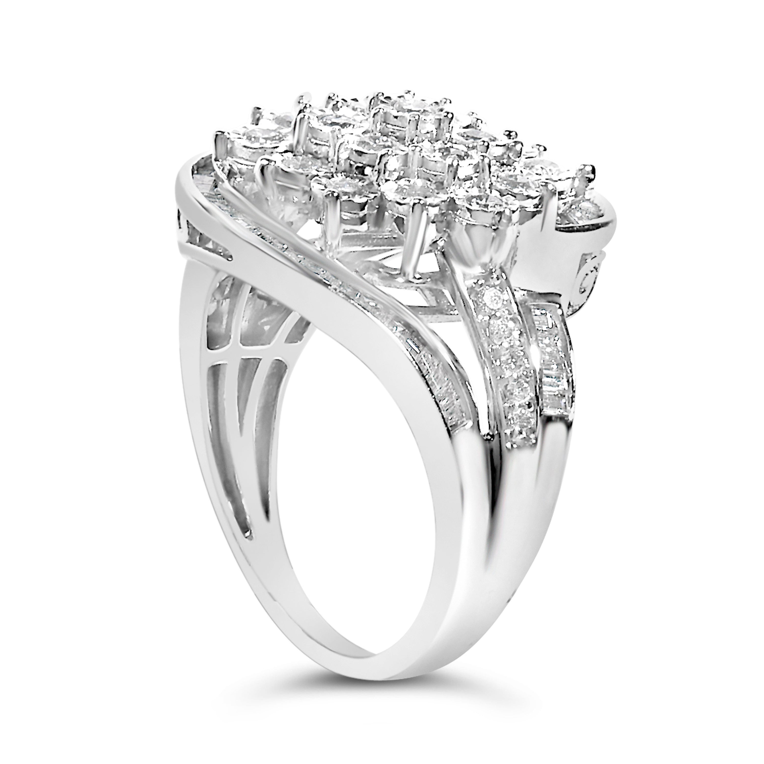 Sterling Silver 1.0 Cttw Diamond Swirl Cluster Cocktail Ring on sale at MyriadMart