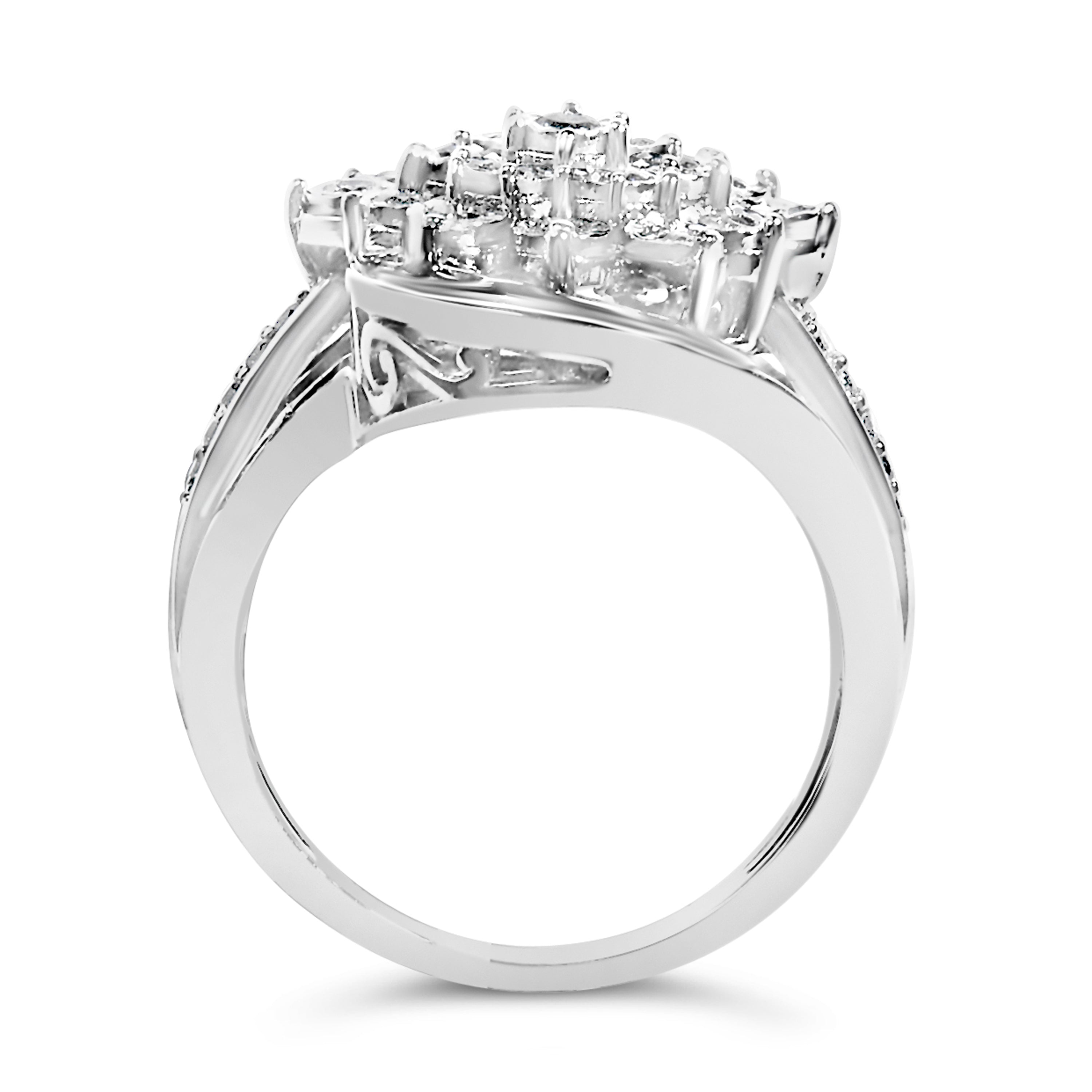 Sterling Silver 1.0 Cttw Diamond Swirl Cluster Cocktail Ring on sale at MyriadMart
