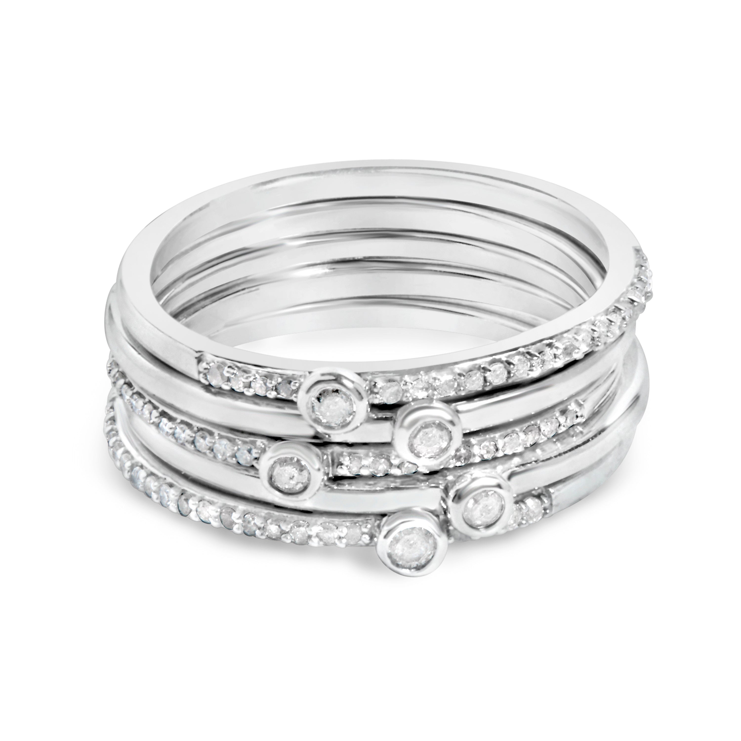 Sterling Silver 3/8 Cttw Diamond Bezel and Pave Set Stackable Ring Set on sale at MyriadMart