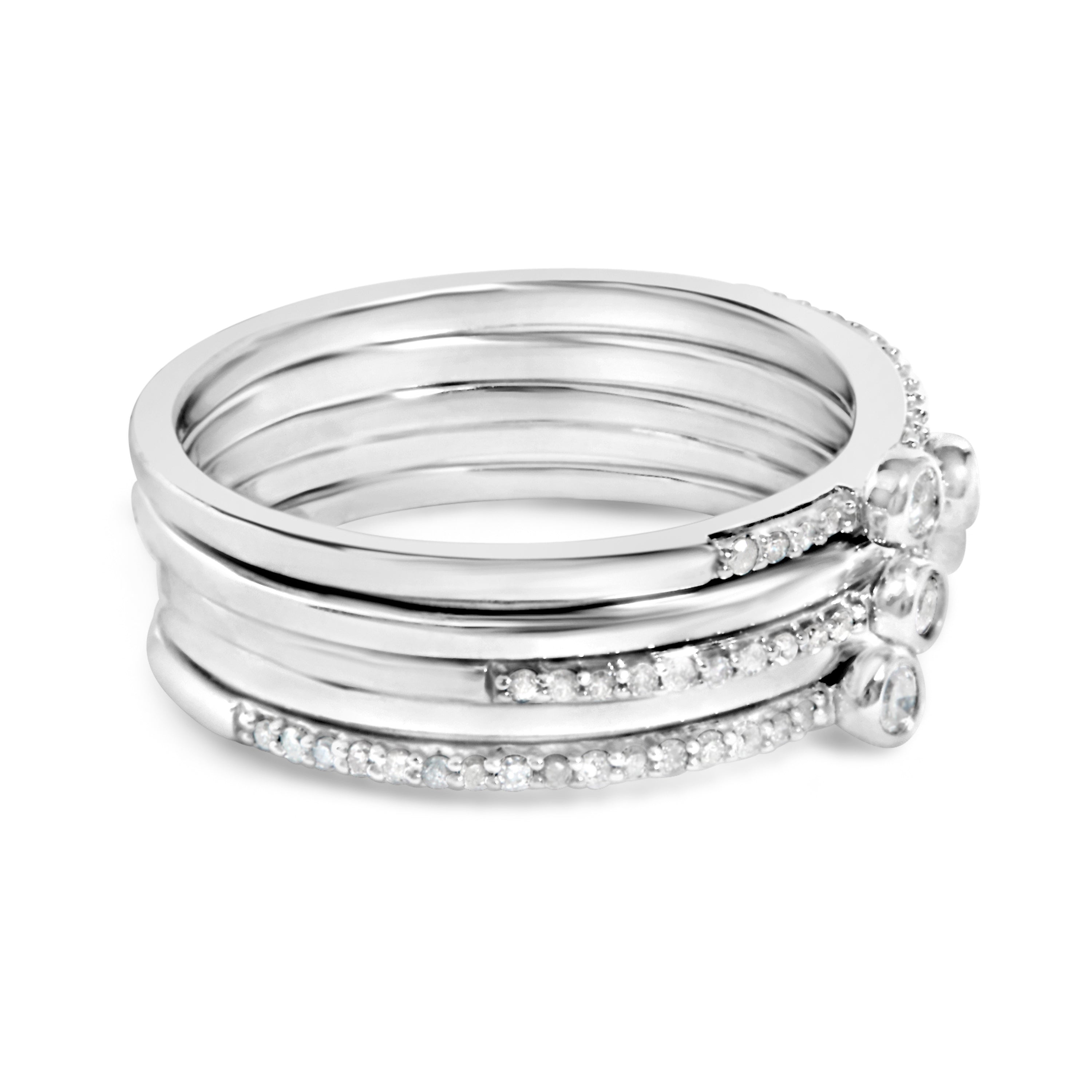 Sterling Silver 3/8 Cttw Diamond Bezel and Pave Set Stackable Ring Set on sale at MyriadMart