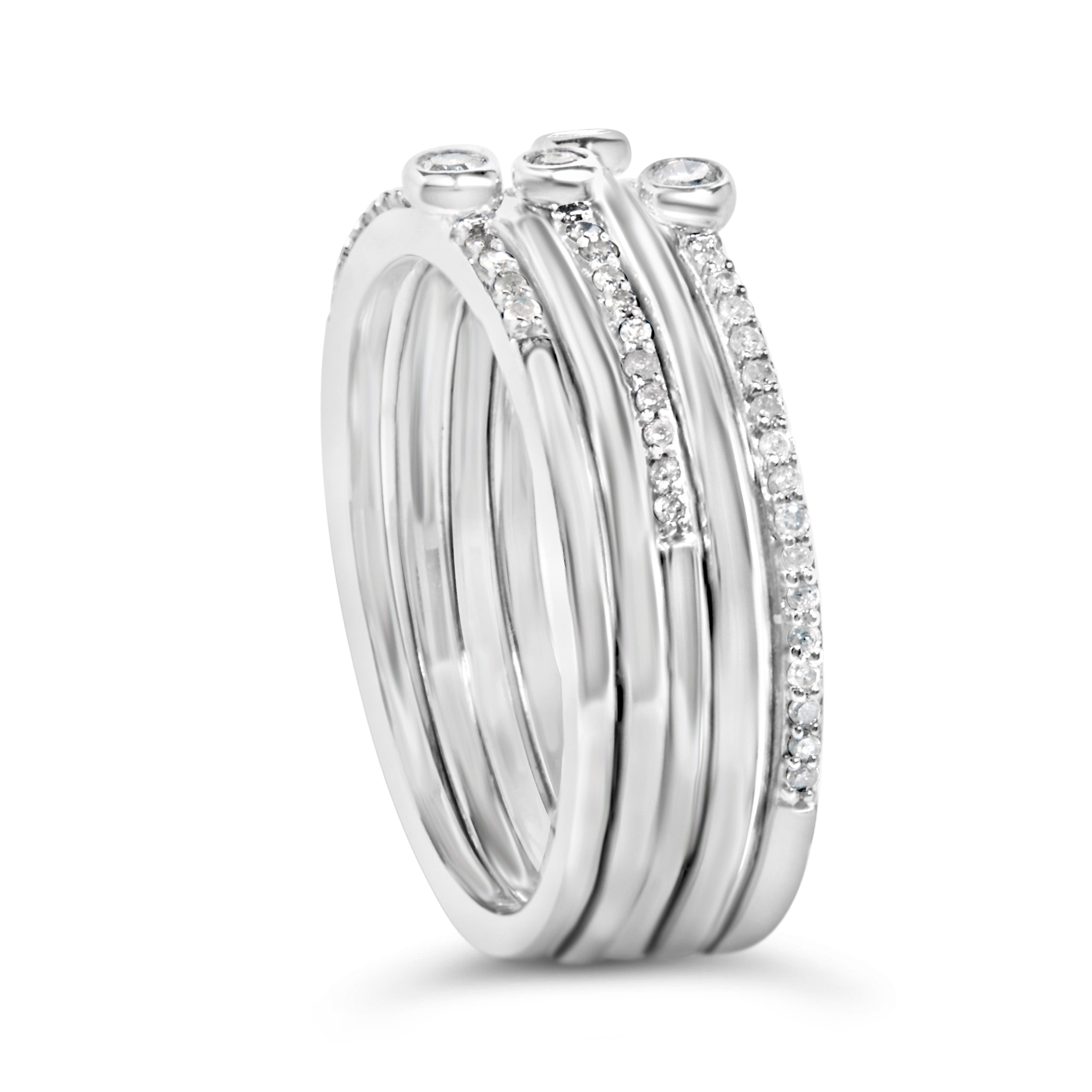 Sterling Silver 3/8 Cttw Diamond Bezel and Pave Set Stackable Ring Set on sale at MyriadMart