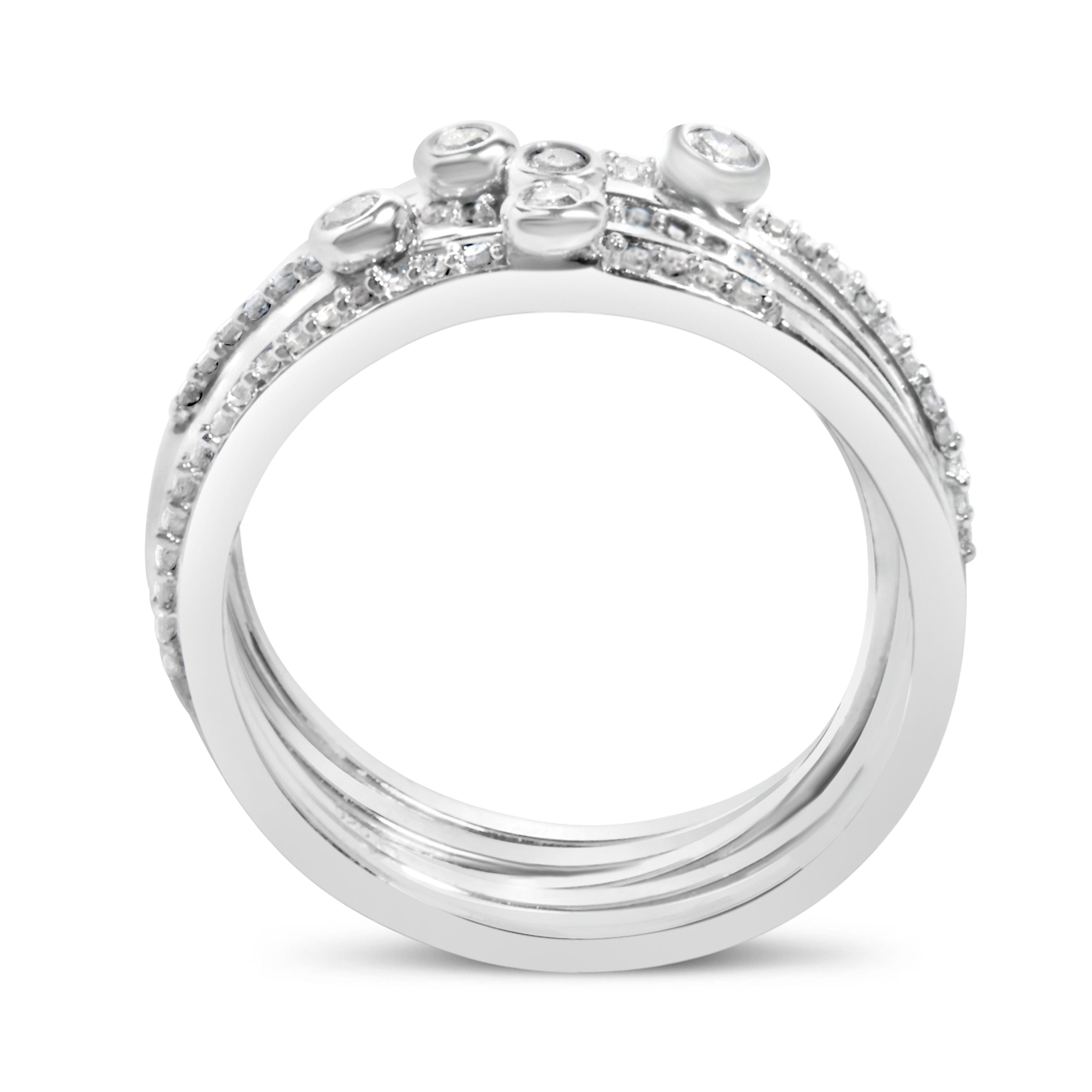 Sterling Silver 3/8 Cttw Diamond Bezel and Pave Set Stackable Ring Set on sale at MyriadMart