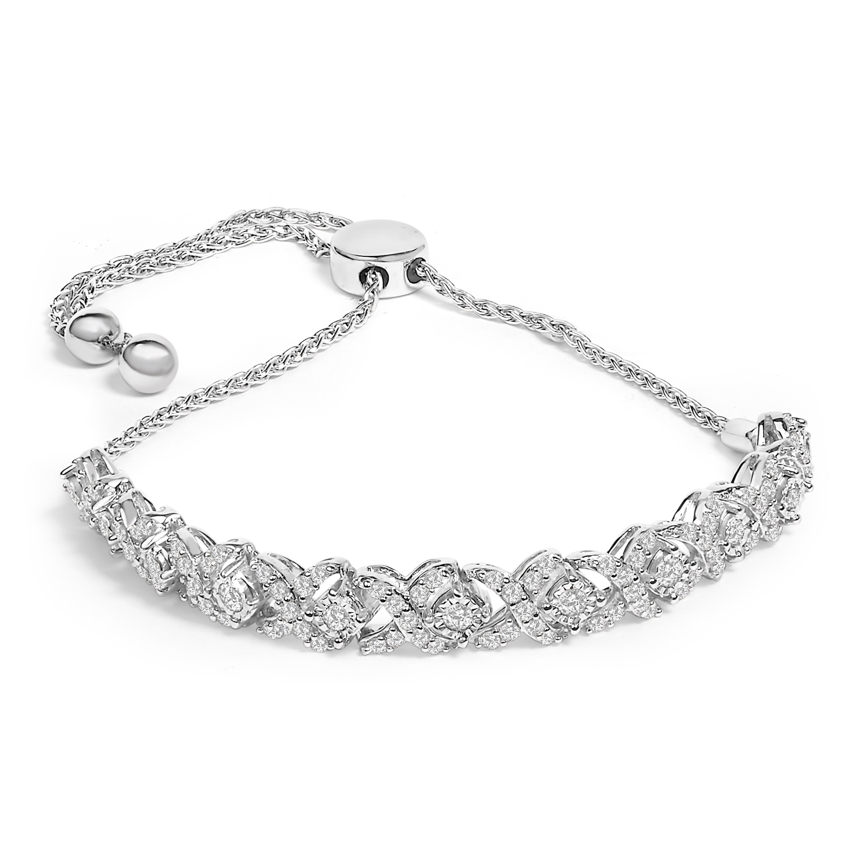 .925 Sterling Silver 1.0 Cttw Diamond X Link Bolo Bracelet on sale at MyriadMart