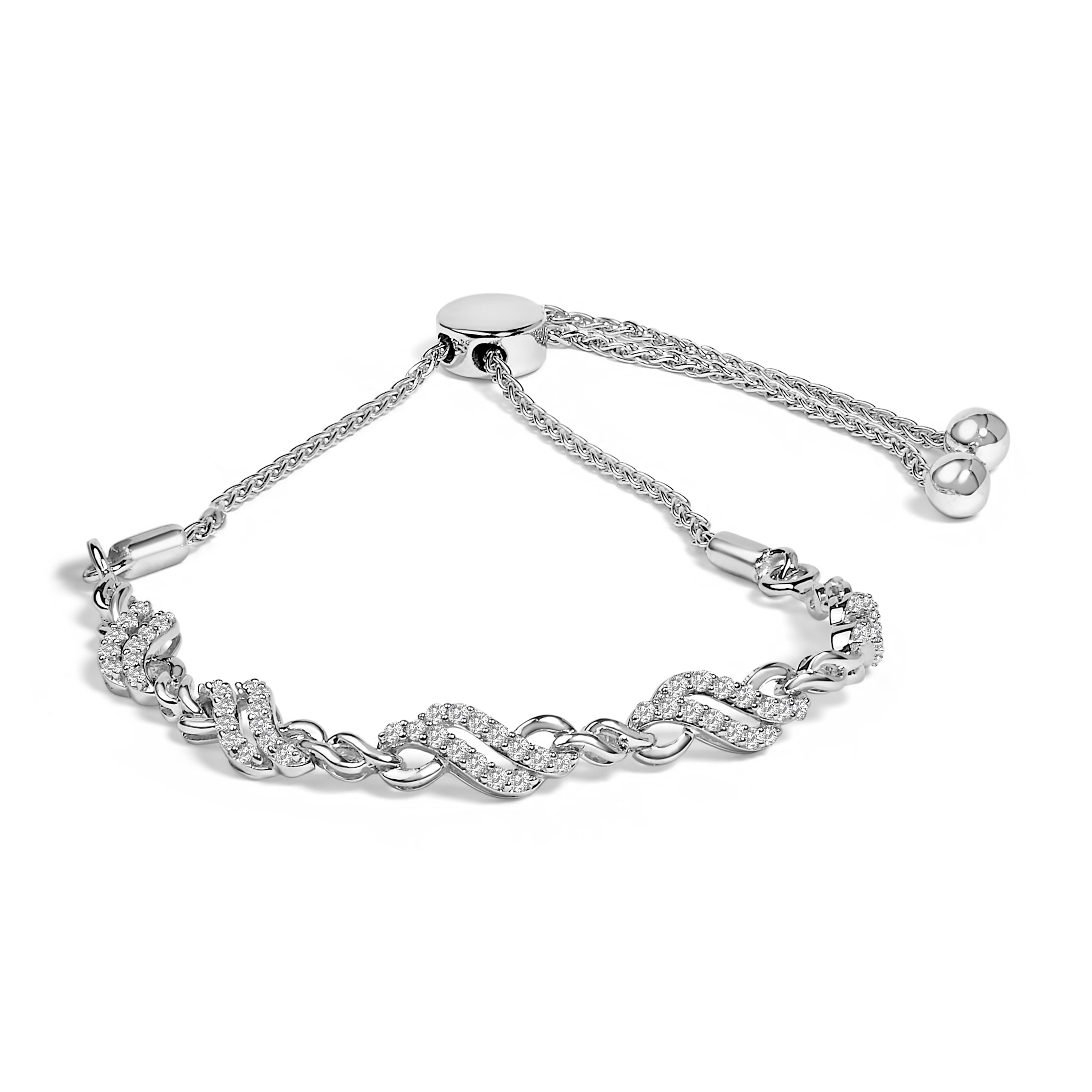 .925 Sterling Silver 1/2 Cttw Diamond Double Wave Bolo Bracelet on sale at MyriadMart