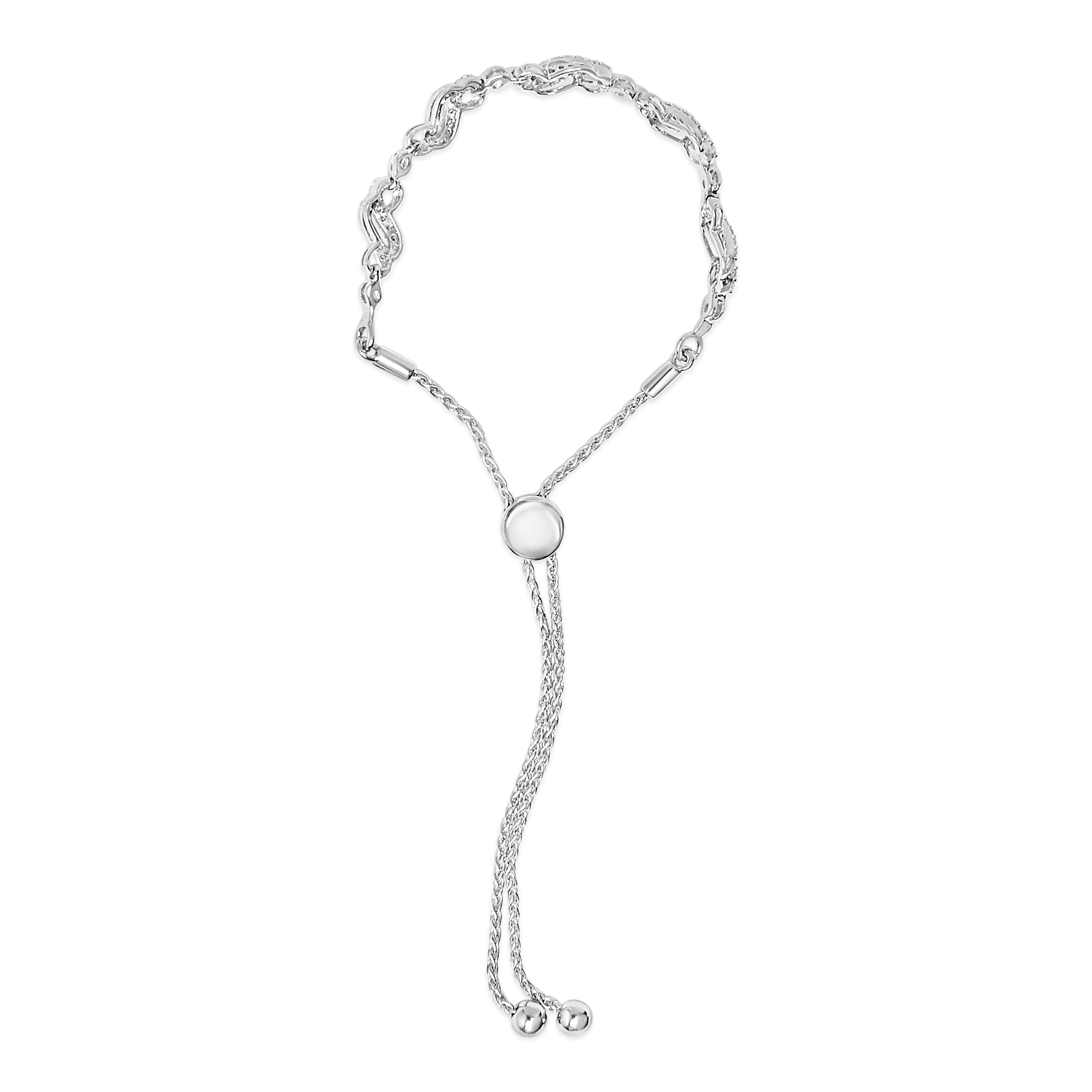 .925 Sterling Silver 1/2 Cttw Diamond Double Wave Bolo Bracelet on sale at MyriadMart