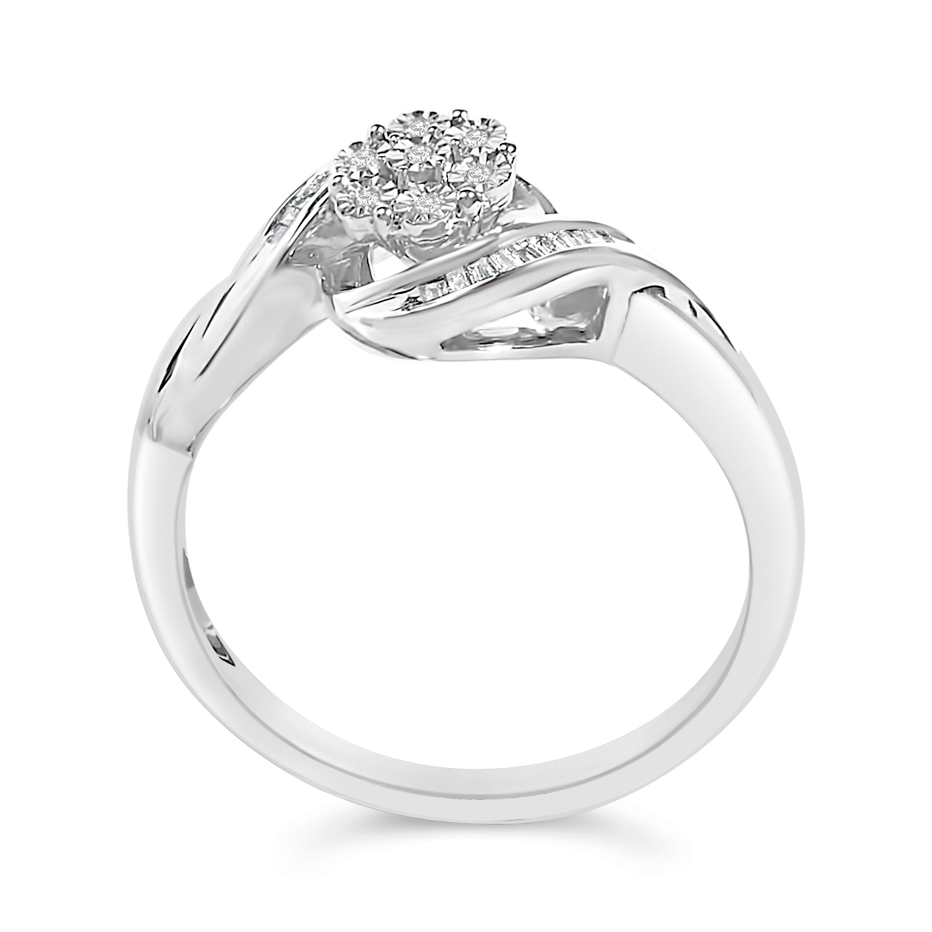 Sterling Silver 1/10 Cttw Diamond Bypass Cluster Ring on sale at MyriadMart
