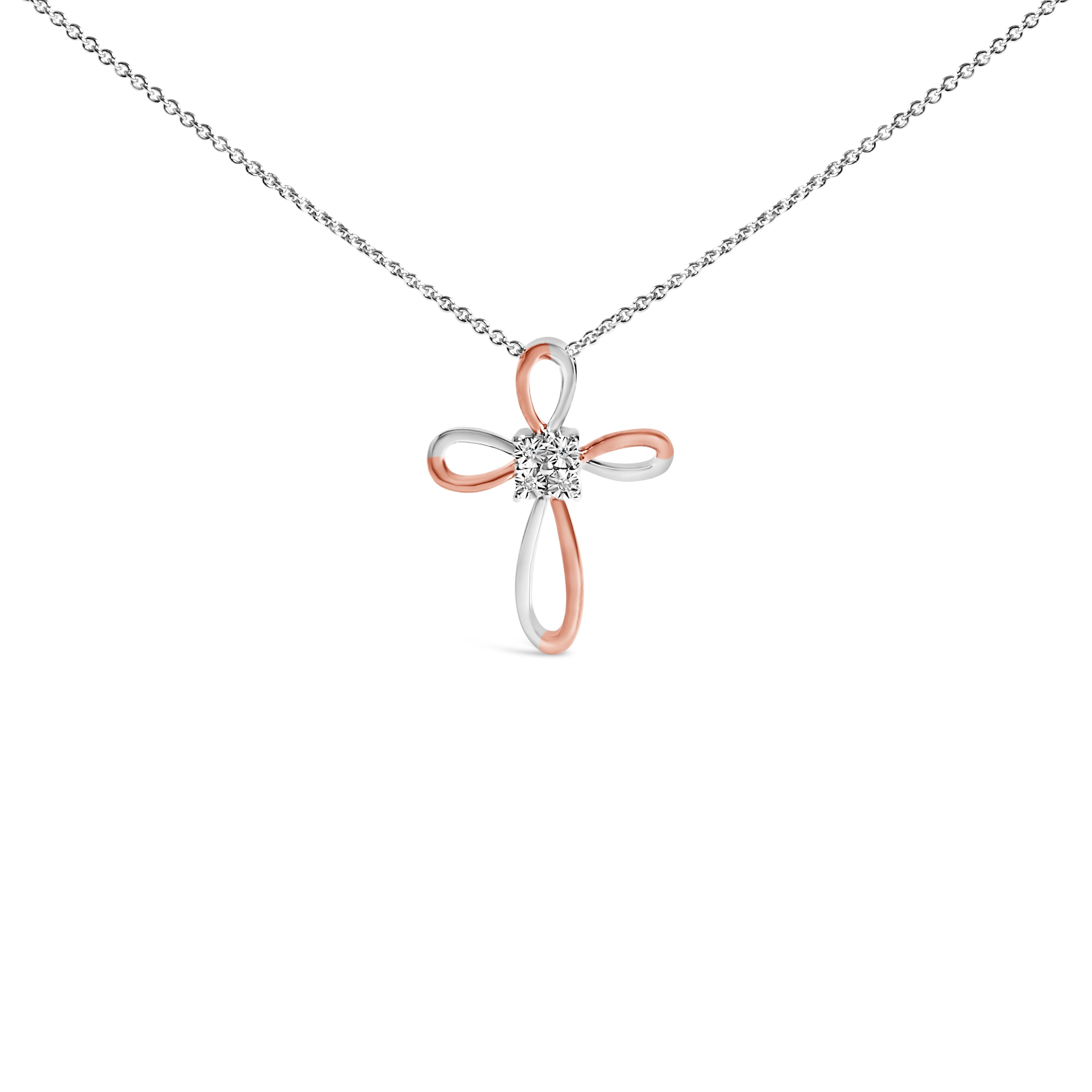 10K Rose Gold Plated Sterling Silver Diamond Accent Cross Pendant Necklace on sale at MyriadMart