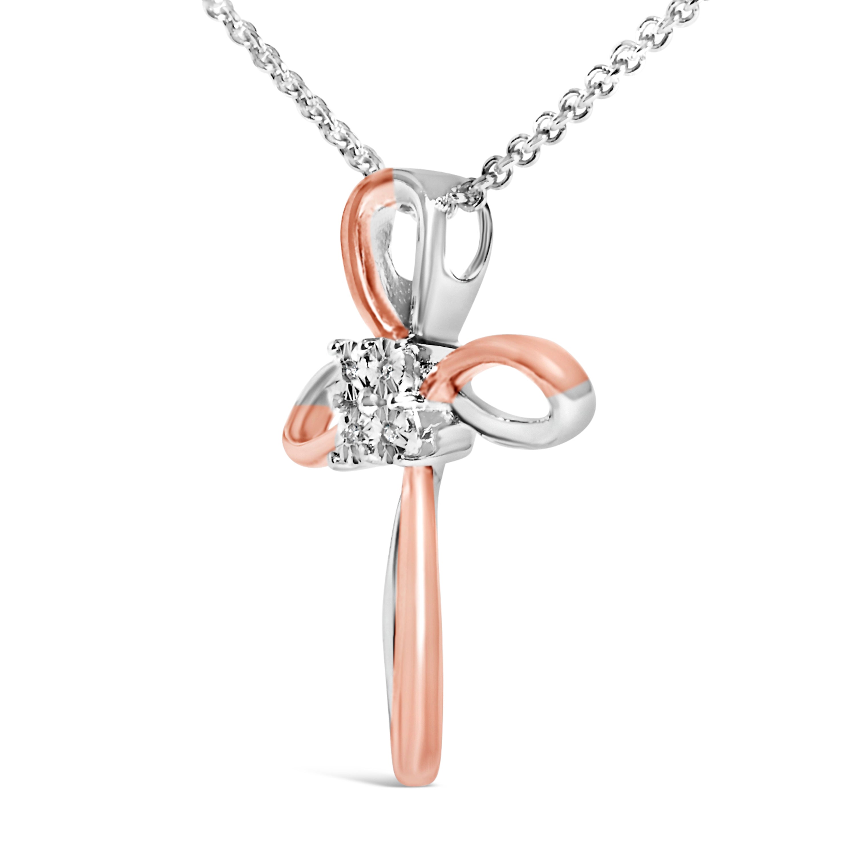 10K Rose Gold Plated Sterling Silver Diamond Accent Cross Pendant Necklace on sale at MyriadMart