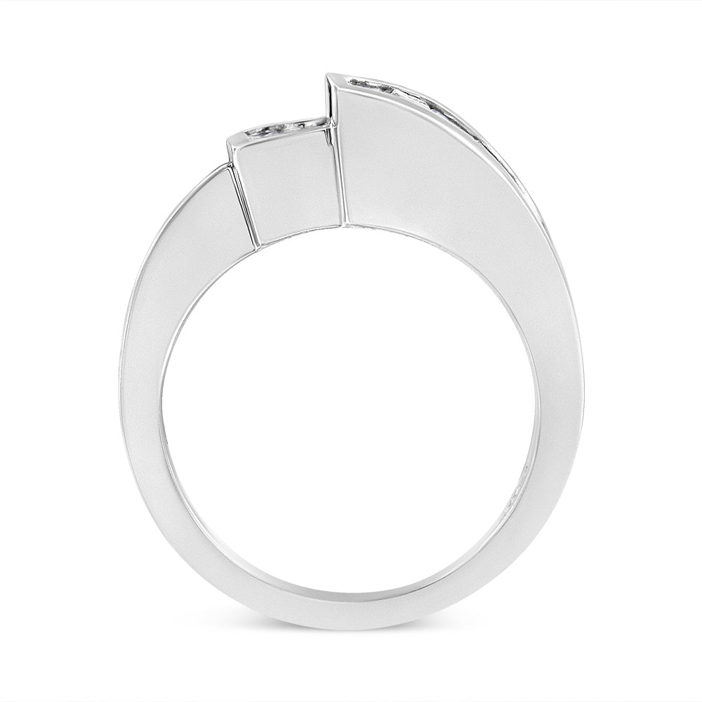 14K White Gold 1 1/2 Cttw Invisible-Set Princess and Channel-Set Baguette Diamond Geometric Bypass Ring Band G-H Color, SI2-I1 Clarity - Ring Size 7 on sale at MyriadMart