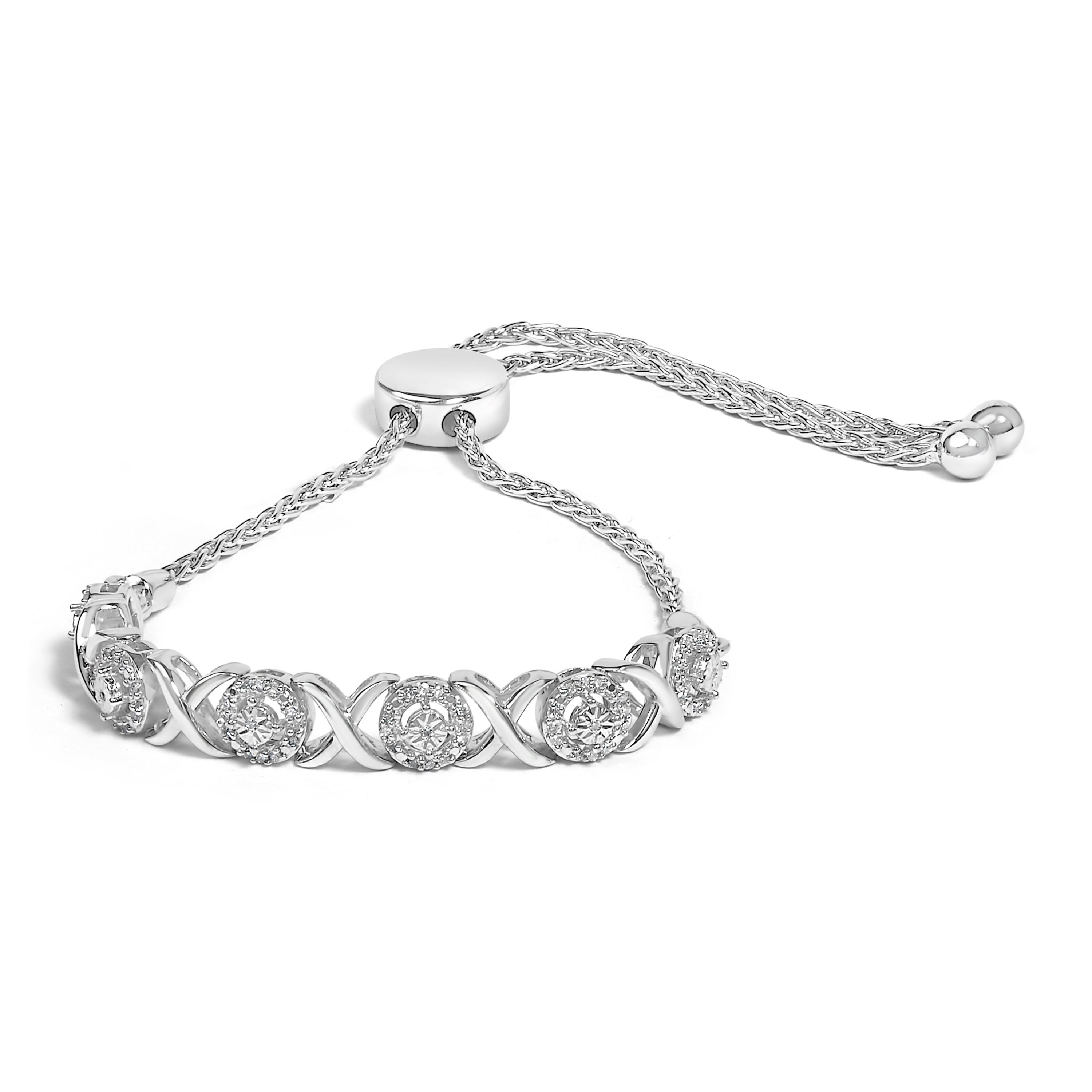.925 Sterling Silver 1/6 Cttw Diamond X and O Bolo Bracelet on sale at MyriadMart