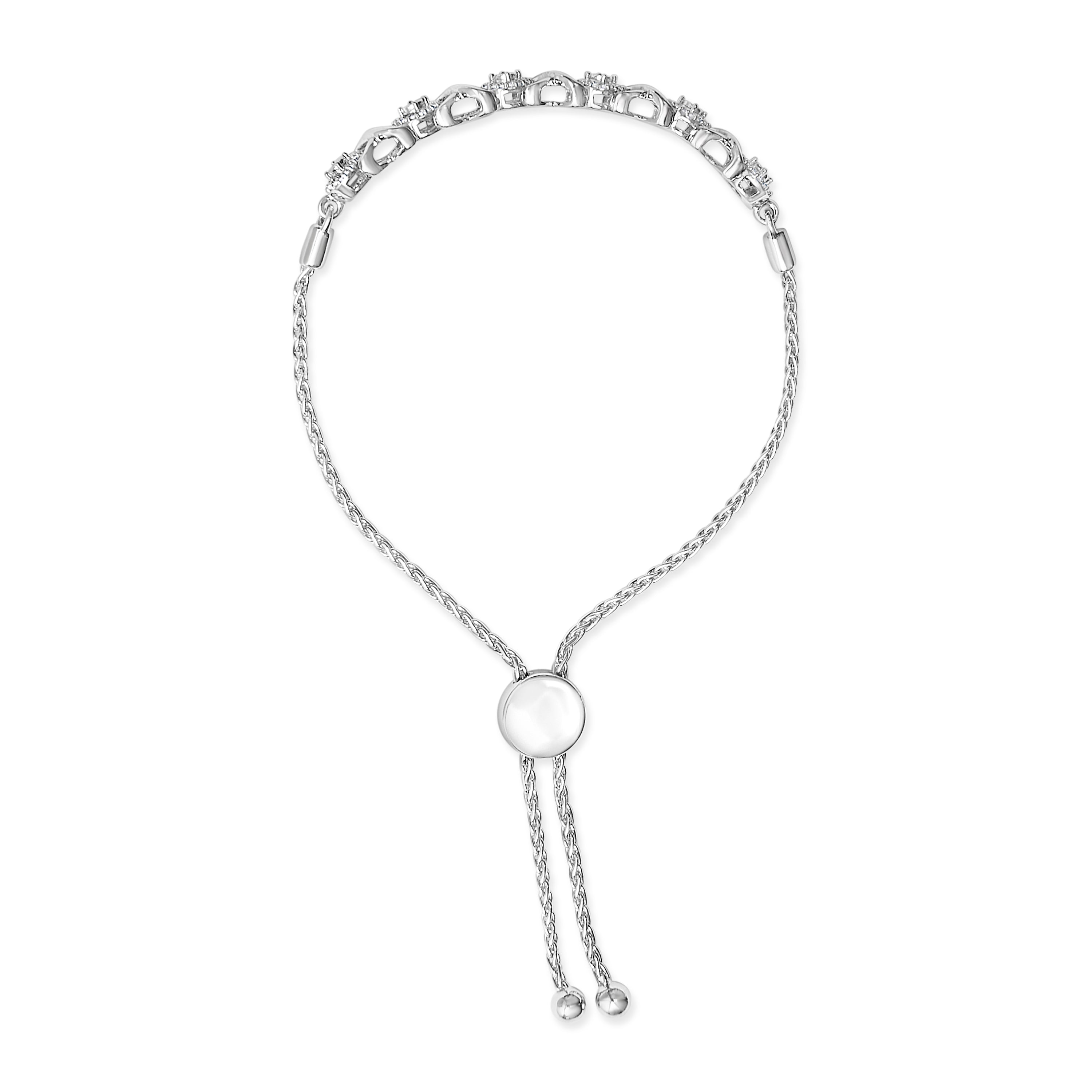 .925 Sterling Silver 1/6 Cttw Diamond X and O Bolo Bracelet on sale at MyriadMart