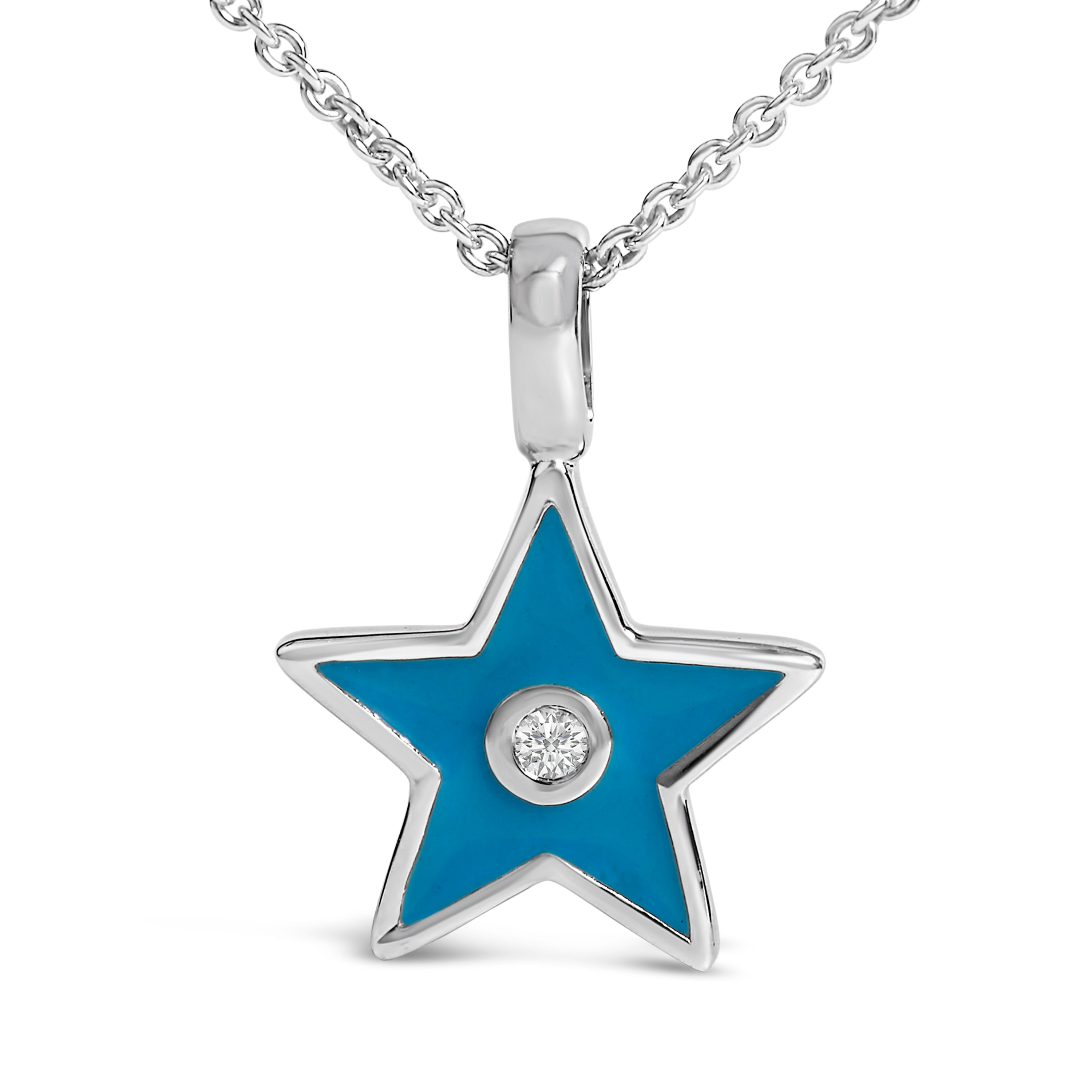 Sterling Silver Blue Enamel and Diamond Accent Star Pendant Necklace on sale at MyriadMart