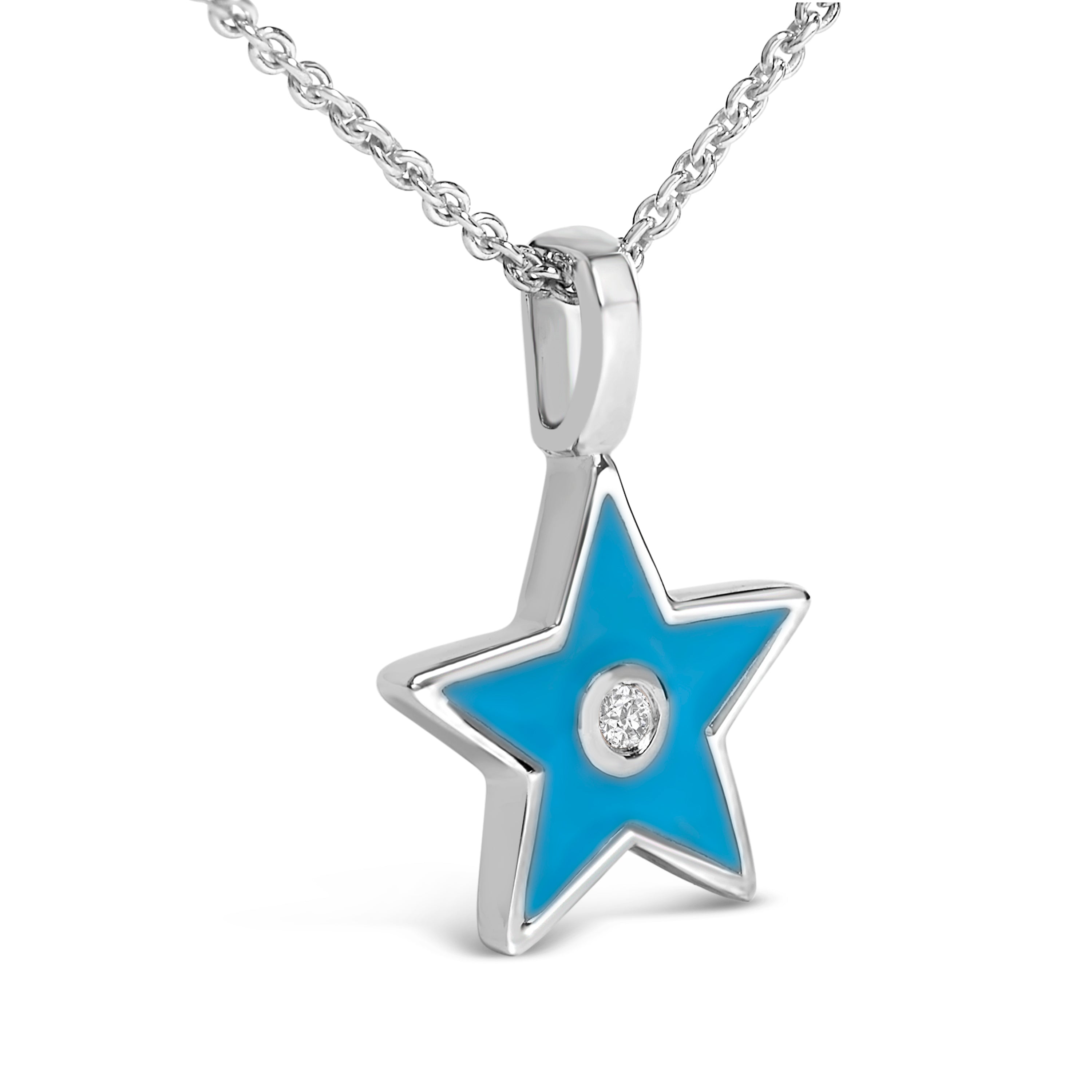 Sterling Silver Blue Enamel and Diamond Accent Star Pendant Necklace on sale at MyriadMart