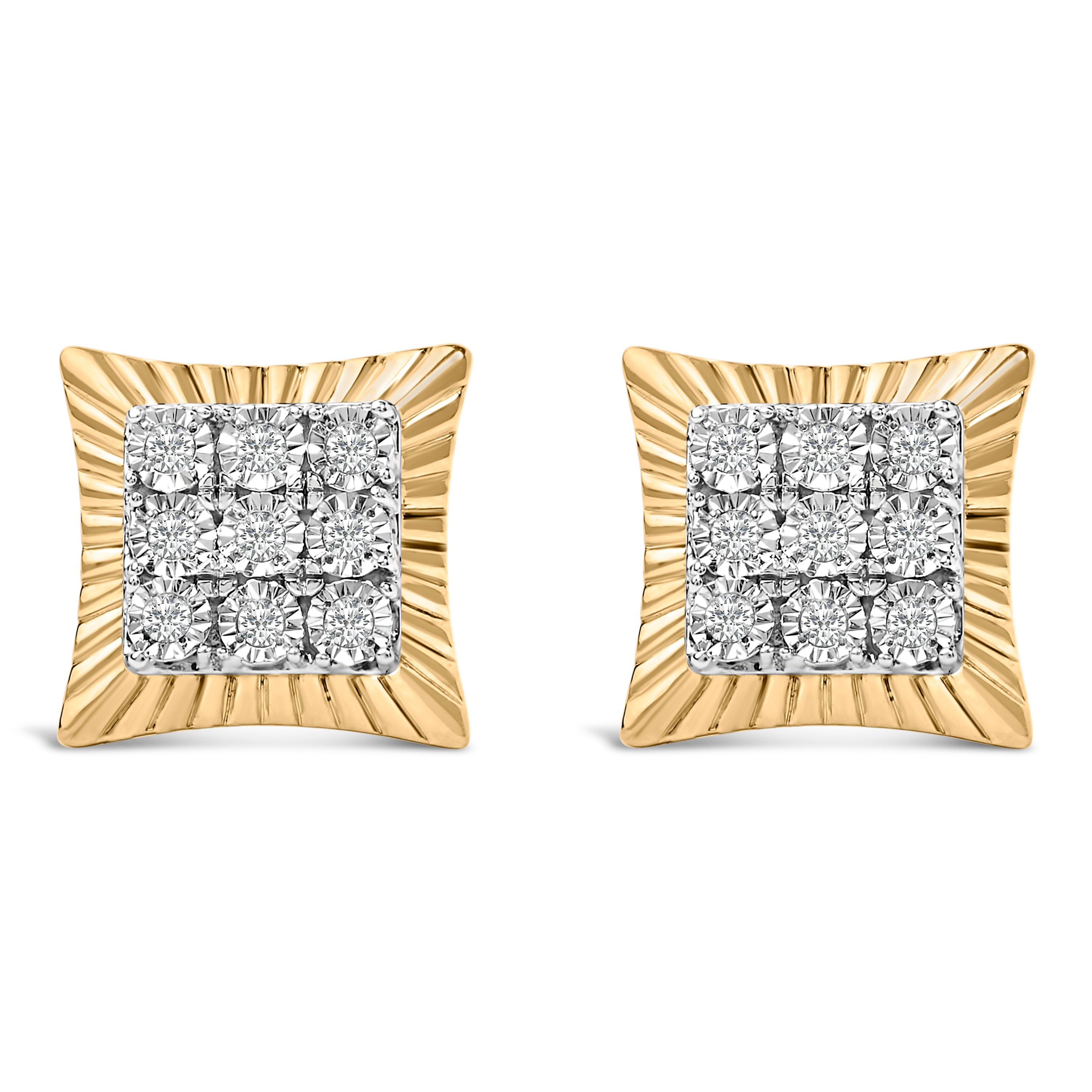 10K Yellow Gold Plated .925 Sterling Silver 1/4 Cttw Diamond Textured Halo Stud Earrings on sale at MyriadMart