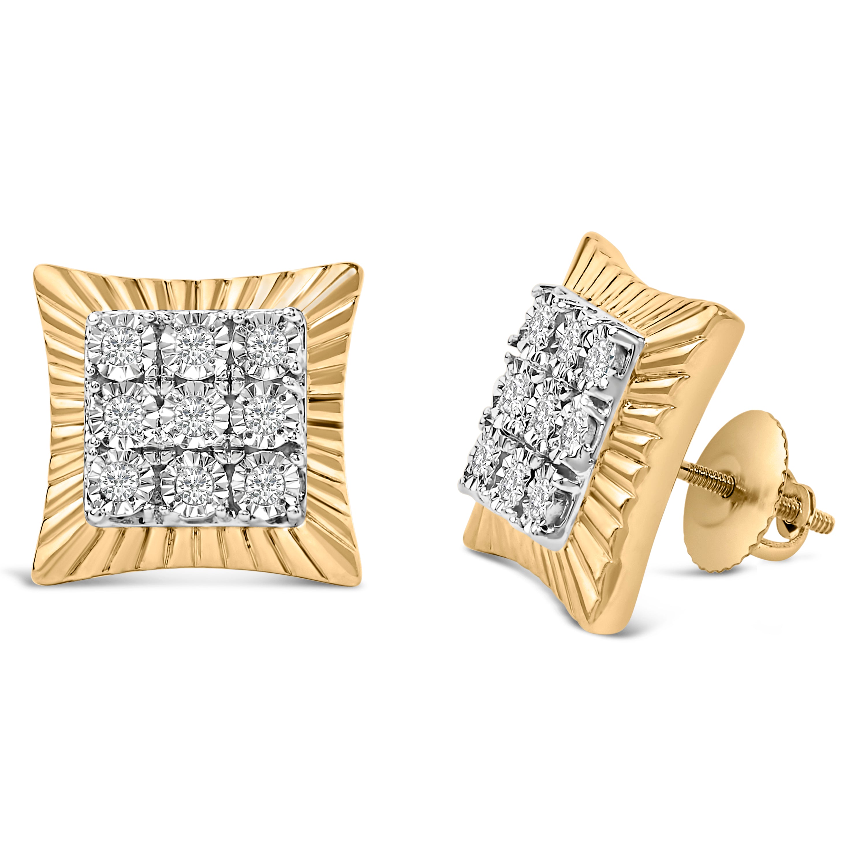 10K Yellow Gold Plated .925 Sterling Silver 1/4 Cttw Diamond Textured Halo Stud Earrings on sale at MyriadMart