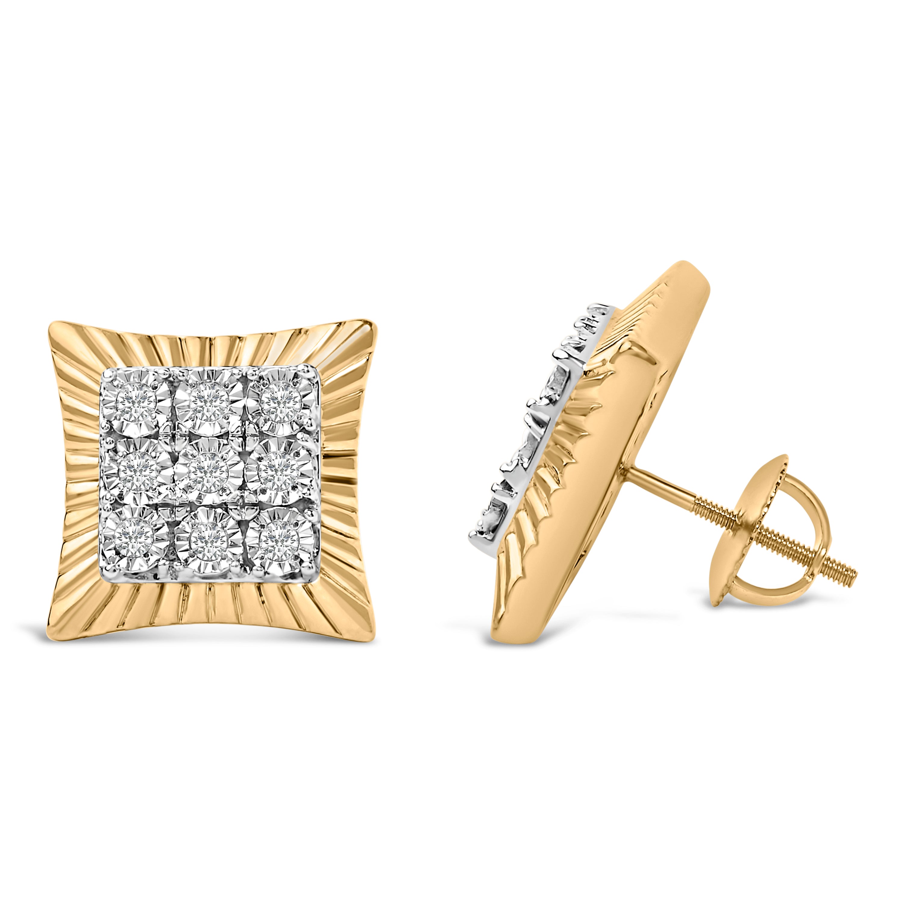 10K Yellow Gold Plated .925 Sterling Silver 1/4 Cttw Diamond Textured Halo Stud Earrings on sale at MyriadMart